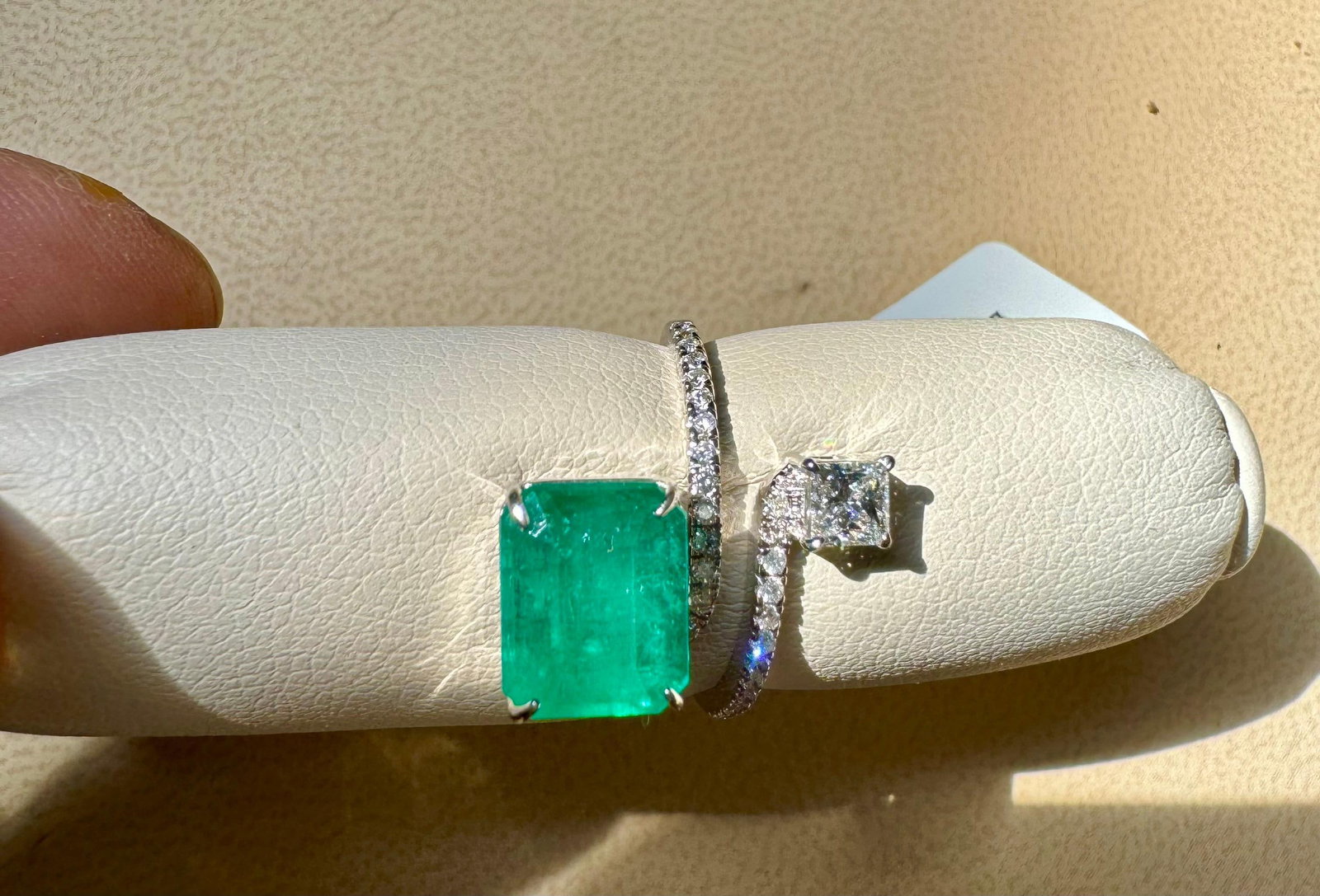 3.11 Ct Emerald Cut Emerald & 0.49 Ct Diamond Bypass Ring in 18 Kt Gold Size 6 - 5