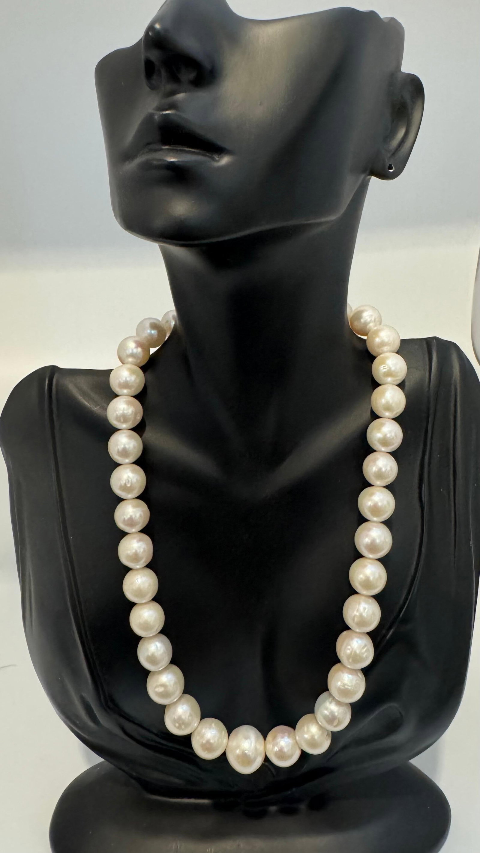 34 Round White Fresh Water Pearls Strand Necklace Set in Silver Clasp, 16 Inch - 11