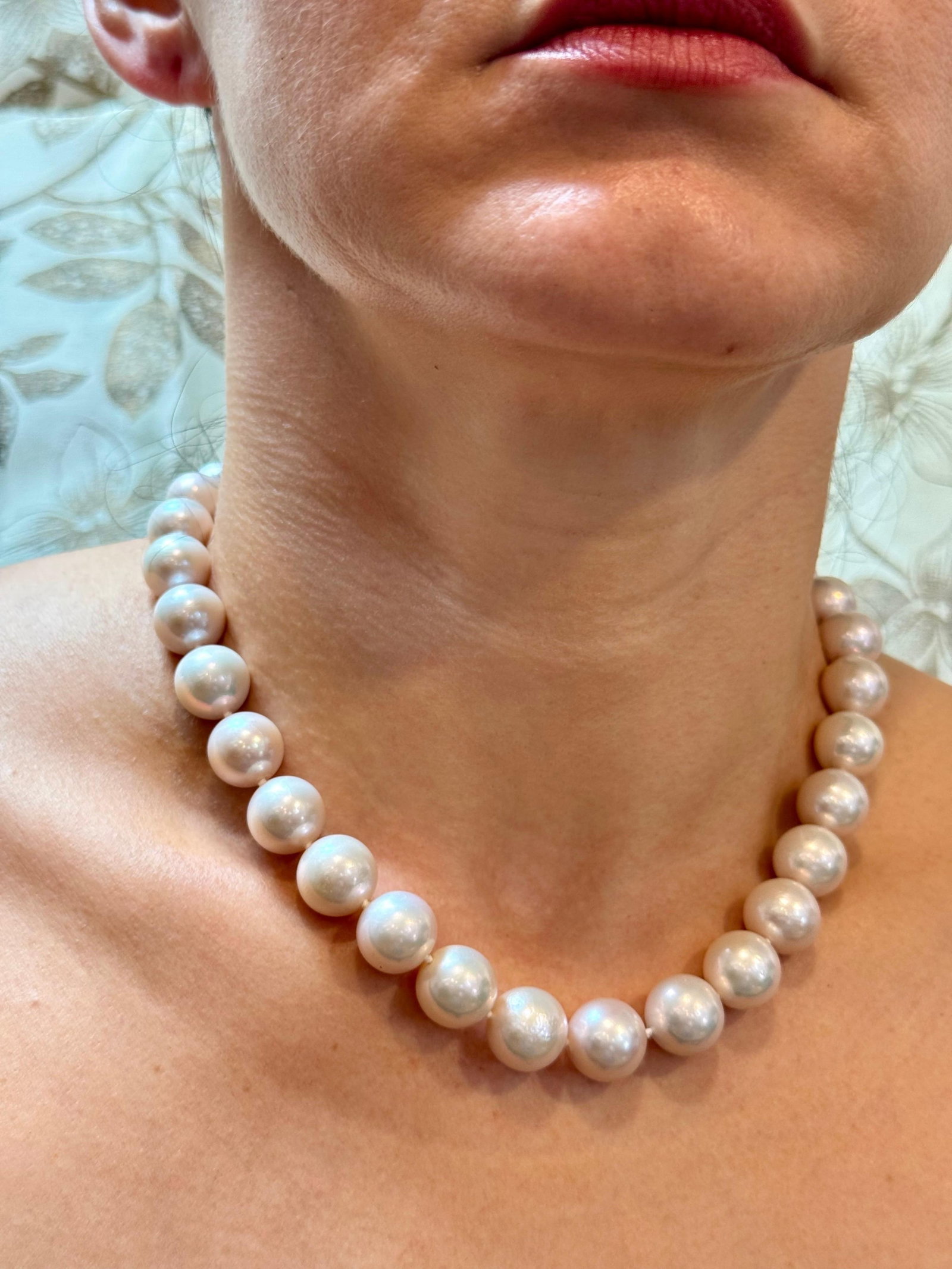 34 Round White Fresh Water Pearls Strand Necklace Set in Silver Clasp, 16 Inch - 13