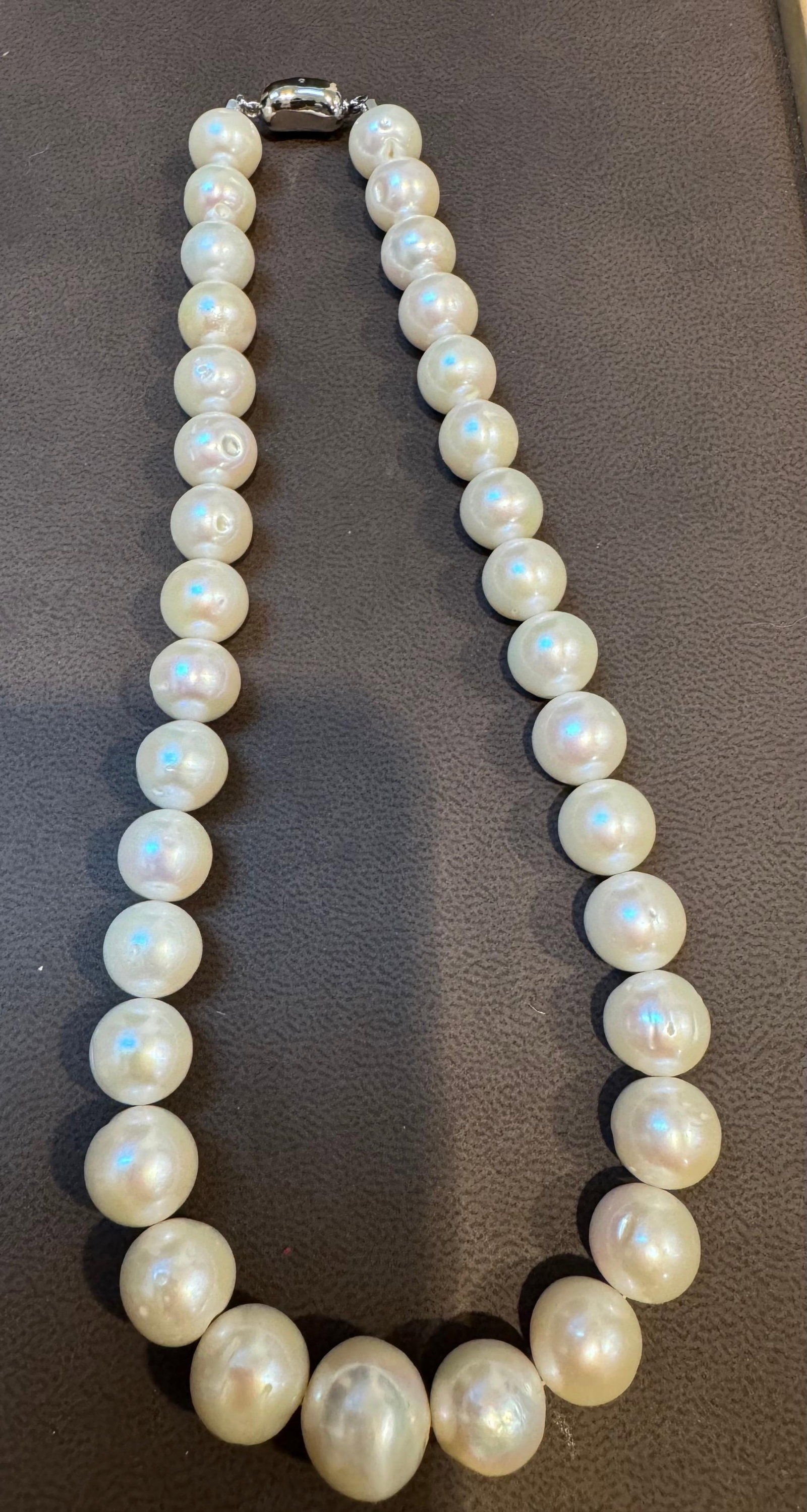 34 Round White Fresh Water Pearls Strand Necklace Set in Silver Clasp, 16 Inch - 17