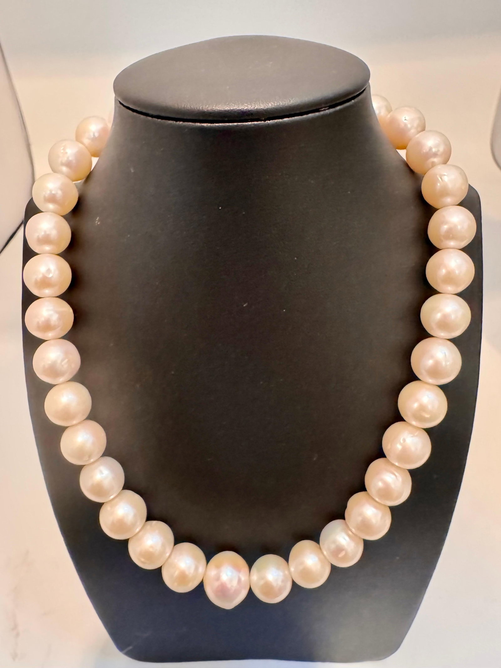 34 Round White Fresh Water Pearls Strand Necklace Set in Silver Clasp, 16 Inch - 18