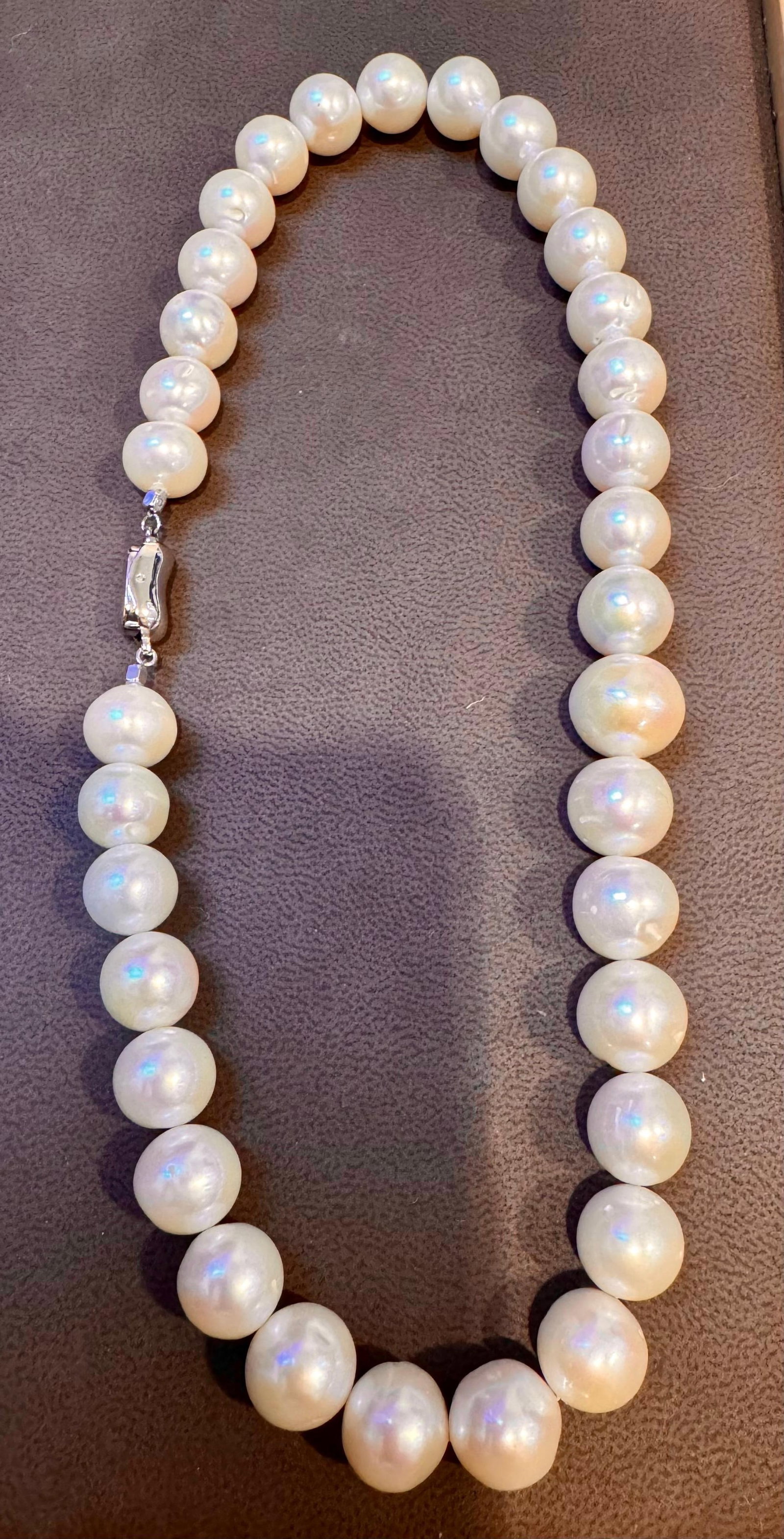 34 Round White Fresh Water Pearls Strand Necklace Set in Silver Clasp, 16 Inch - 2