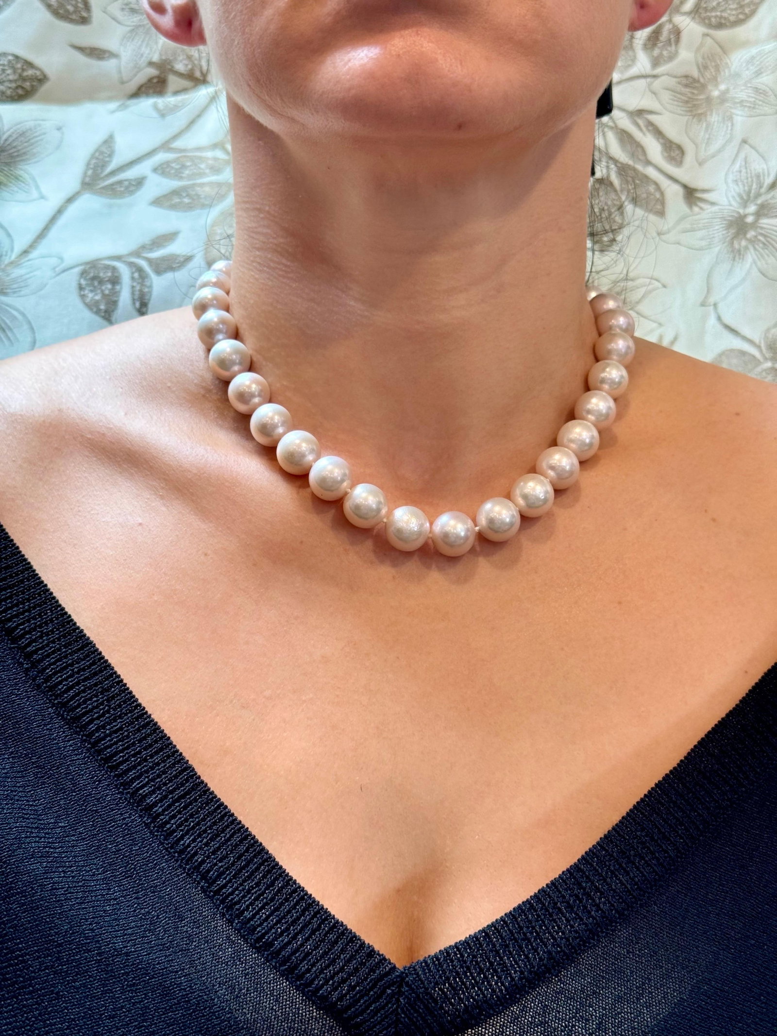 34 Round White Fresh Water Pearls Strand Necklace Set in Silver Clasp, 16 Inch - 6