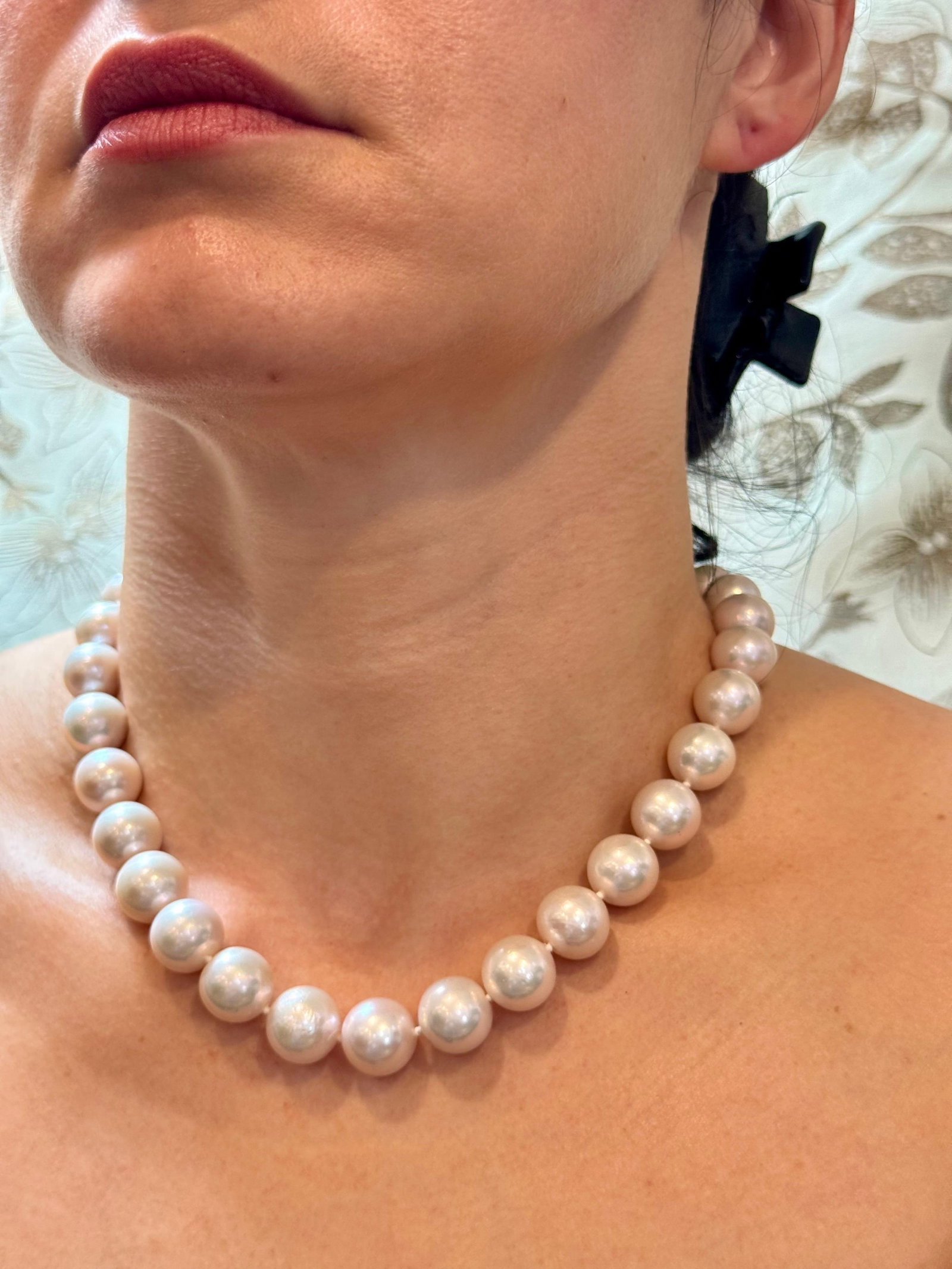 34 Round White Fresh Water Pearls Strand Necklace Set in Silver Clasp, 16 Inch - 8