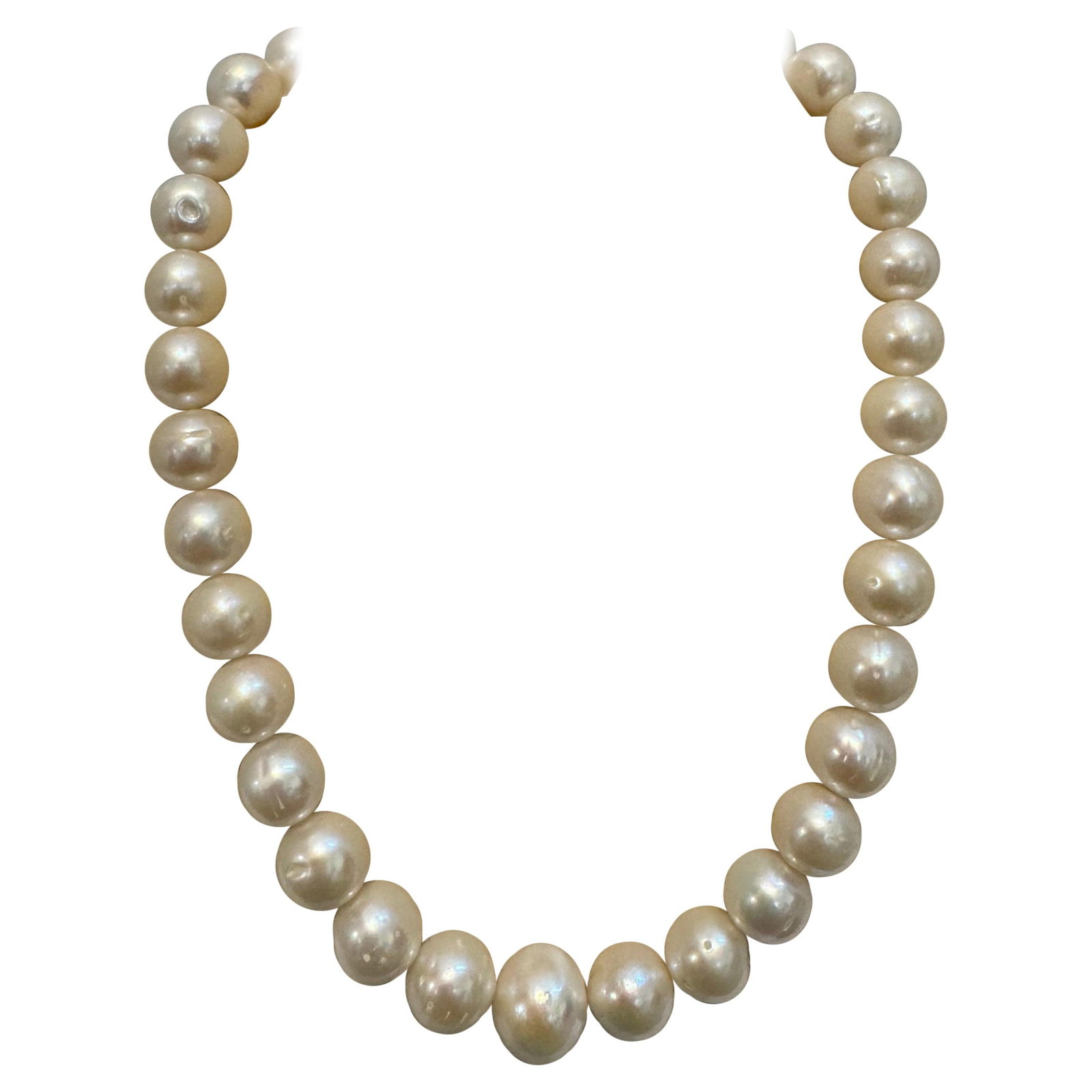 34 Round White Fresh Water Pearls Strand Necklace Set in Silver Clasp, 16 Inch - 9