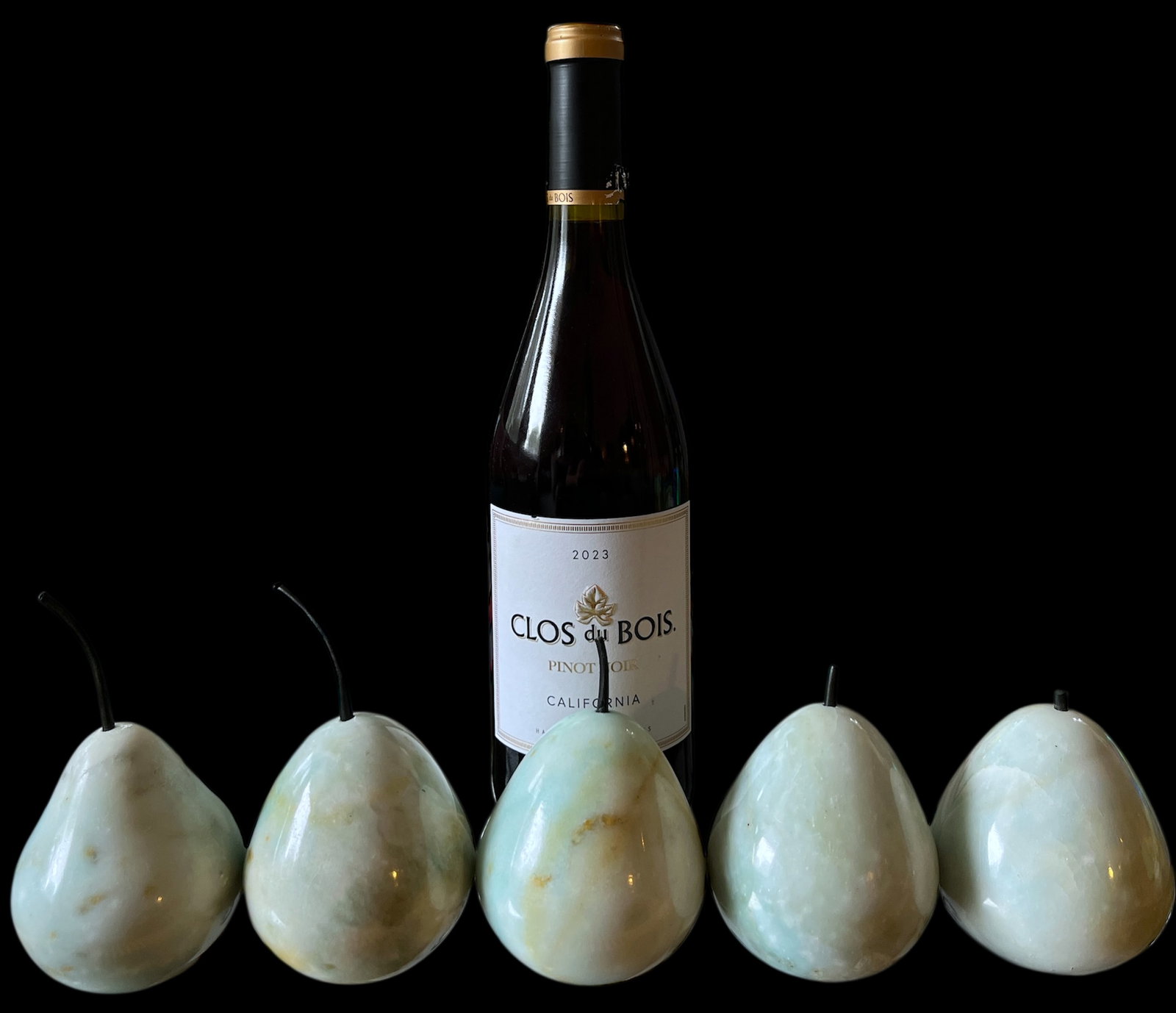 Set of Five Hand-Carved Marble Pears – Soft Aqua Green - 2
