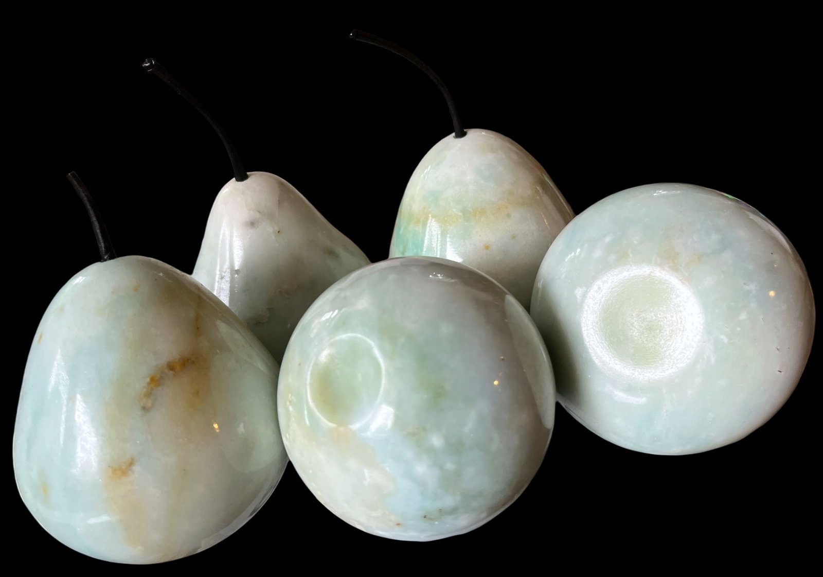 Set of Five Hand-Carved Marble Pears – Soft Aqua Green - 3