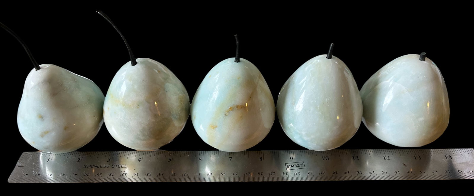 Set of Five Hand-Carved Marble Pears – Soft Aqua Green - 4