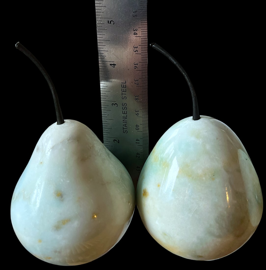 Set of Five Hand-Carved Marble Pears – Soft Aqua Green - 5