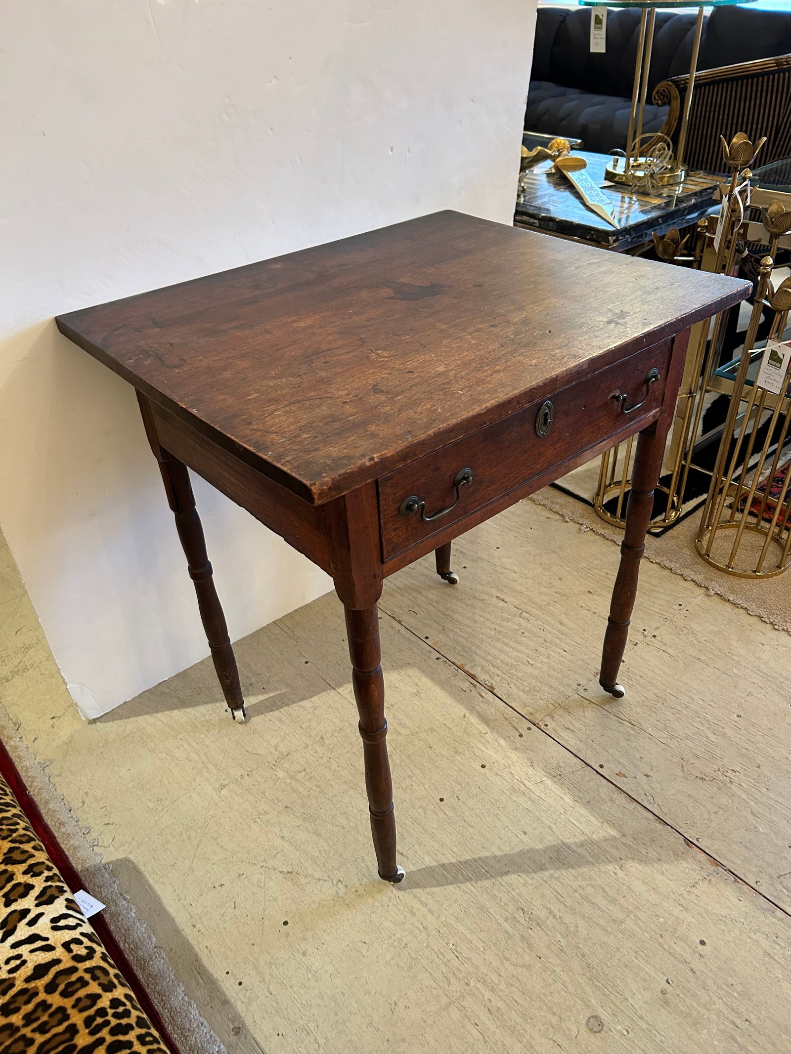 Antique Rustic Side Table With Single Drawer - 11