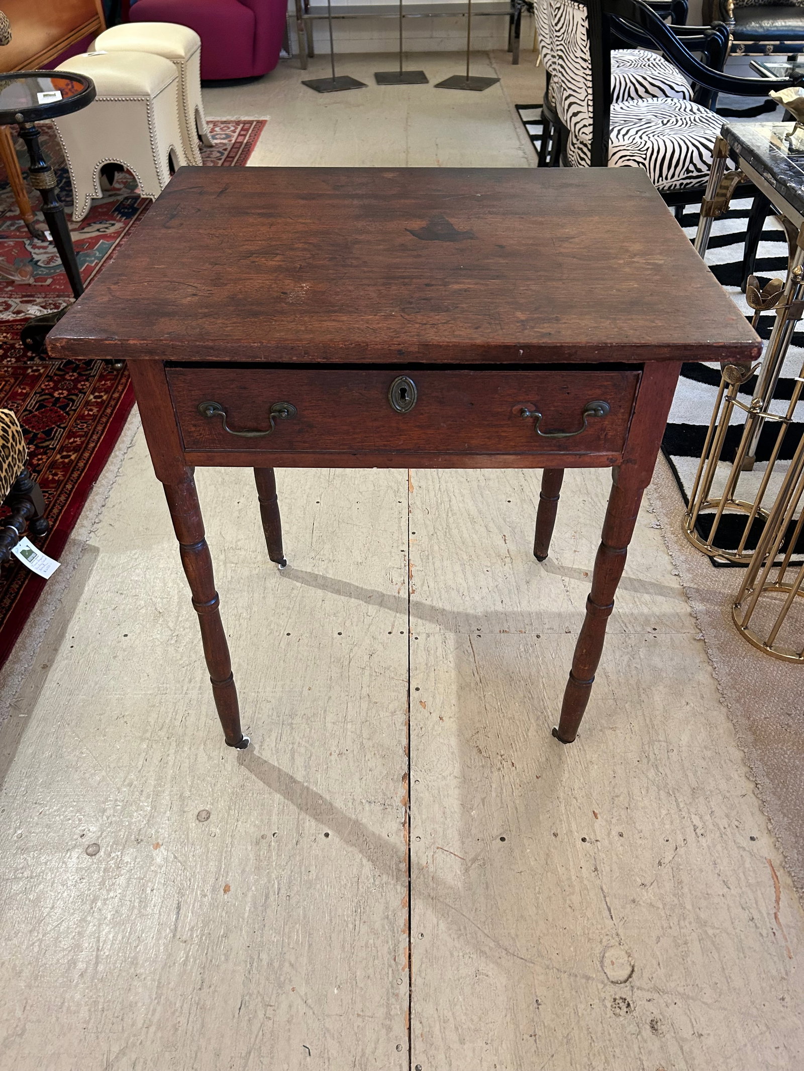 Antique Rustic Side Table With Single Drawer - 13