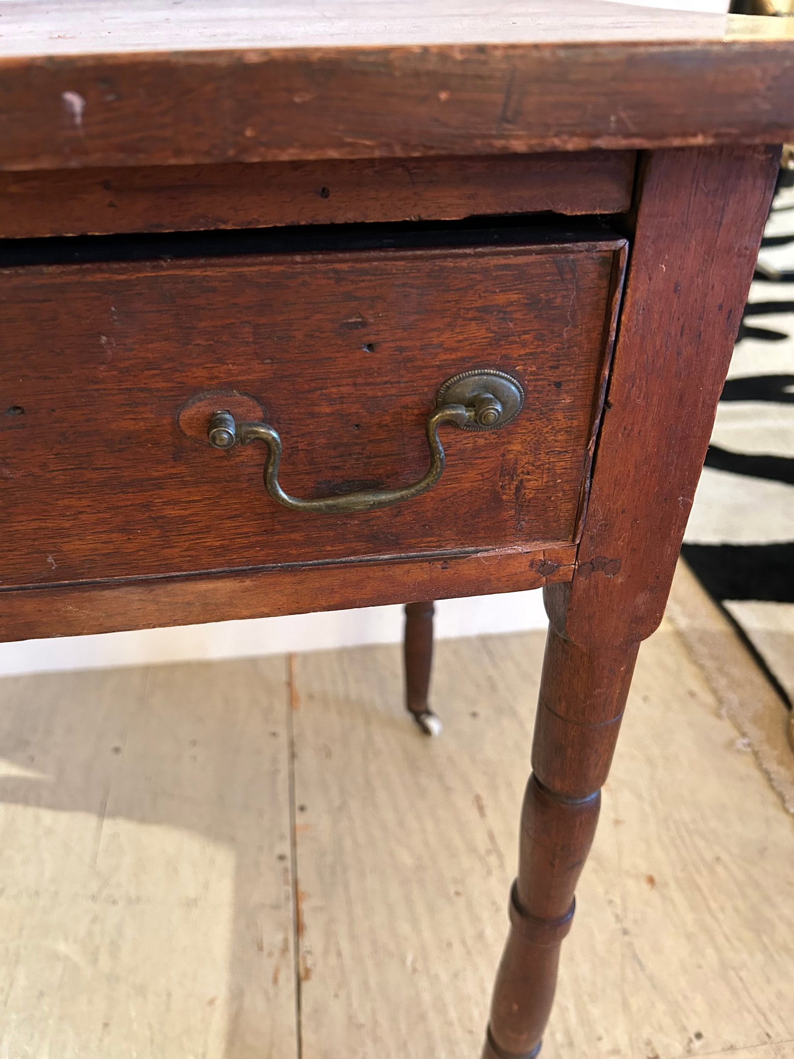 Antique Rustic Side Table With Single Drawer - 2