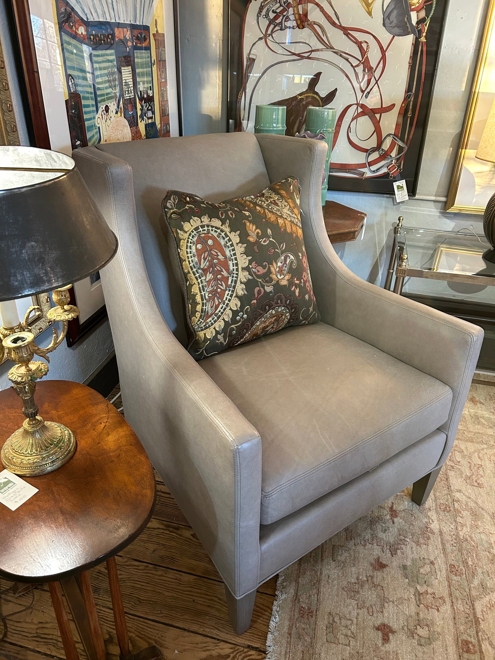Lee Industries Gray Leather Custom Club Chair - 11