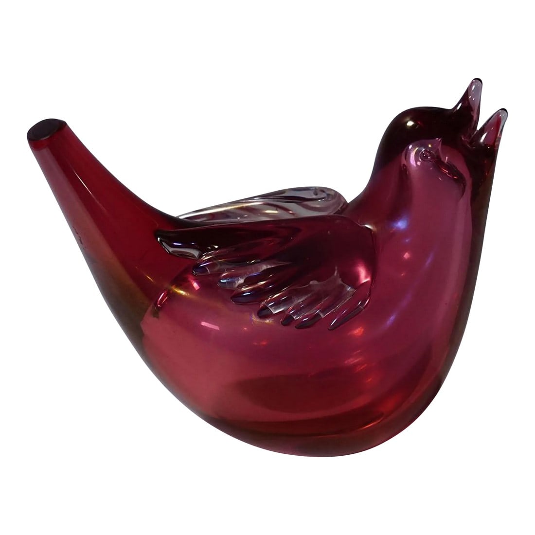 Bird Sculpture by Tyra Lundgren for Venini 1930s: Bird Sculpture by Tyra Lundgren for Venini 1930s A rare bird sculpture made of ruby colored glass decorated with an iridized surface. Designed by Tyra Lundgren in 1938, manufactured by Venini,