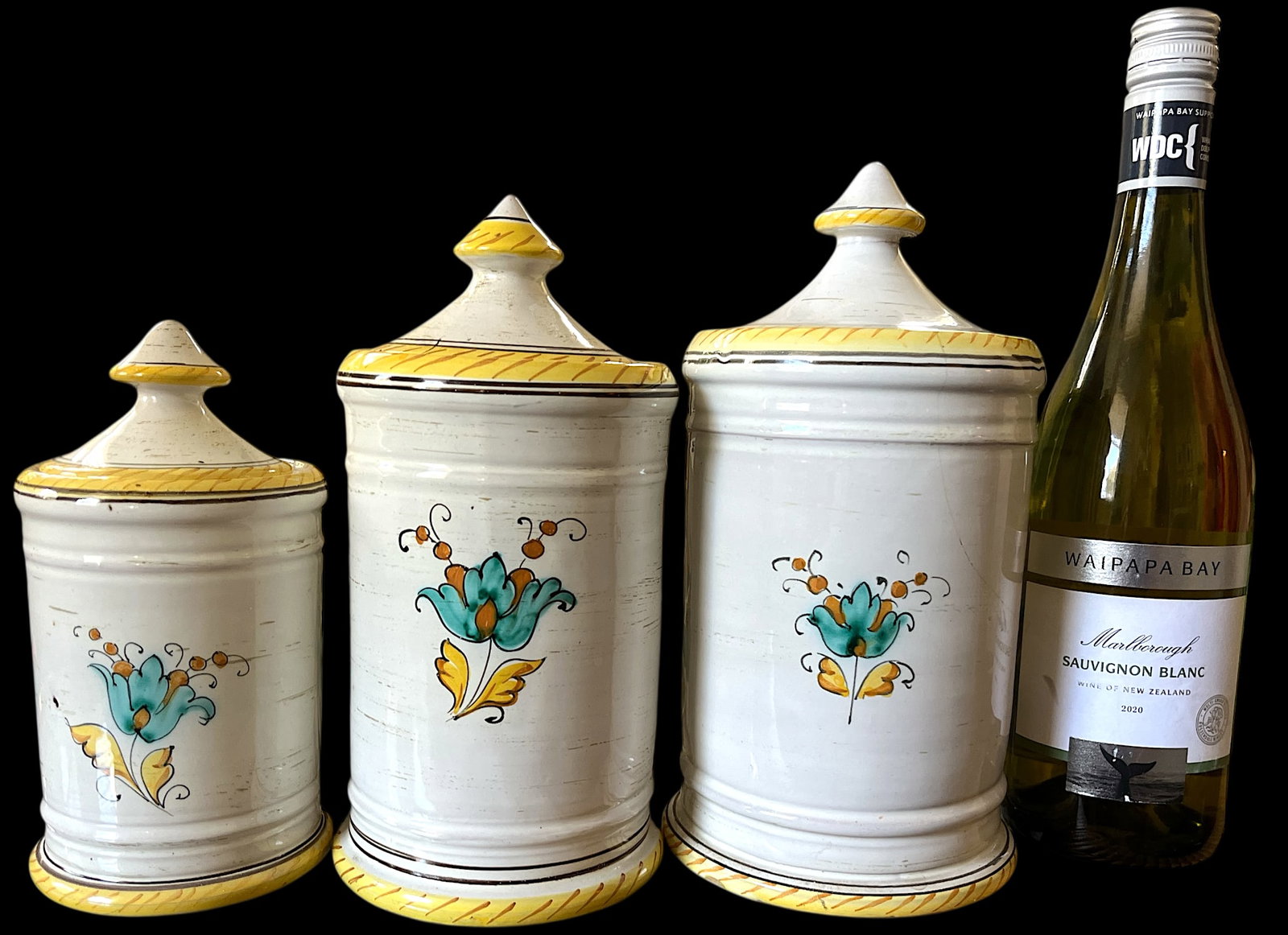 1960s Set of 3 Italian Majolica Apothecary Jars – Aqua Anisi, Rosmarinus & Aqua Salvia - 3