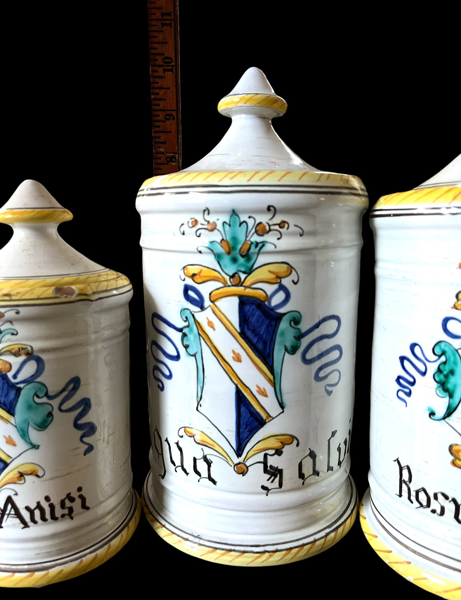 1960s Set of 3 Italian Majolica Apothecary Jars – Aqua Anisi, Rosmarinus & Aqua Salvia - 8