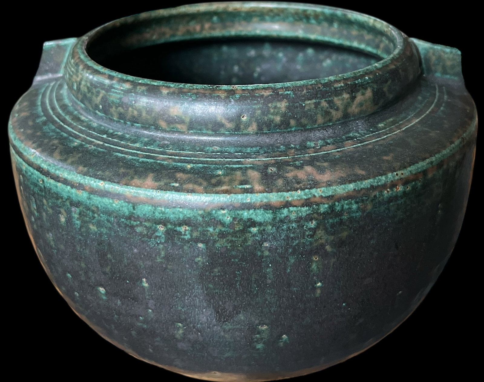Signed Hand-Thrown Studio Pottery Vase With Verdigris Glaze | Brutalist / Axel Salto–Inspired - 2