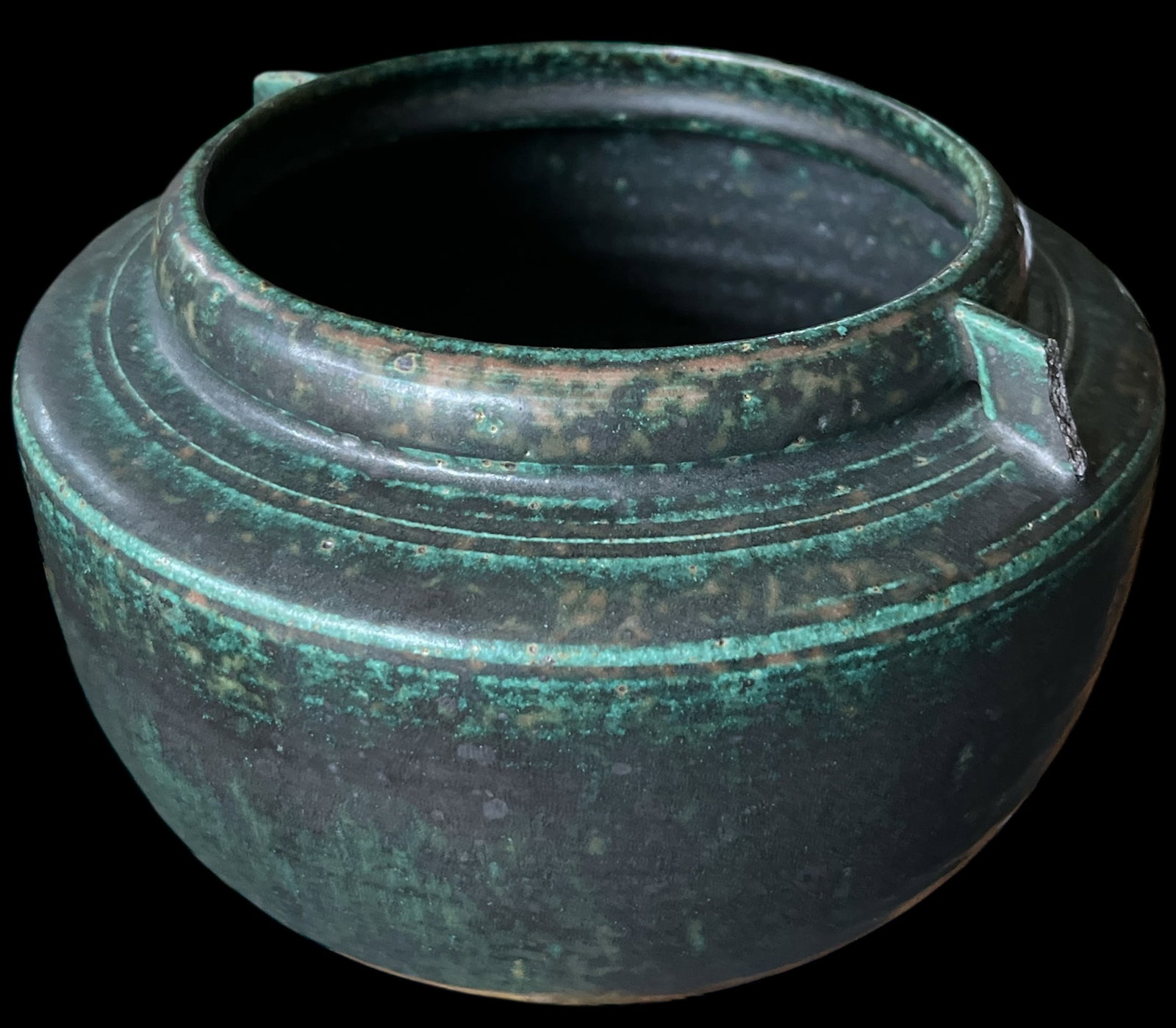 Signed Hand-Thrown Studio Pottery Vase With Verdigris Glaze | Brutalist / Axel Salto–Inspired - 3
