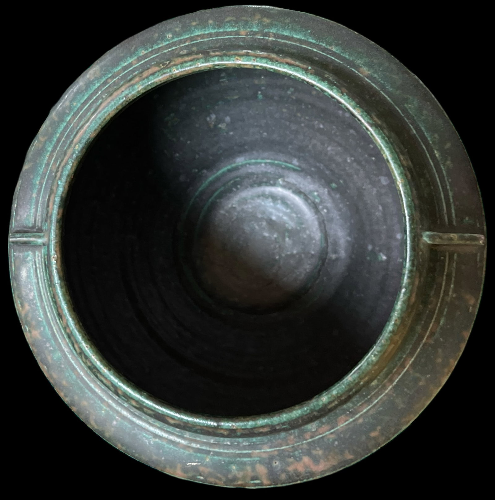 Signed Hand-Thrown Studio Pottery Vase With Verdigris Glaze | Brutalist / Axel Salto–Inspired - 4