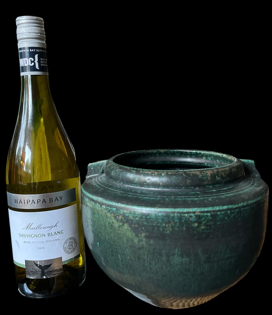 Signed Hand-Thrown Studio Pottery Vase With Verdigris Glaze | Brutalist / Axel Salto–Inspired - 5