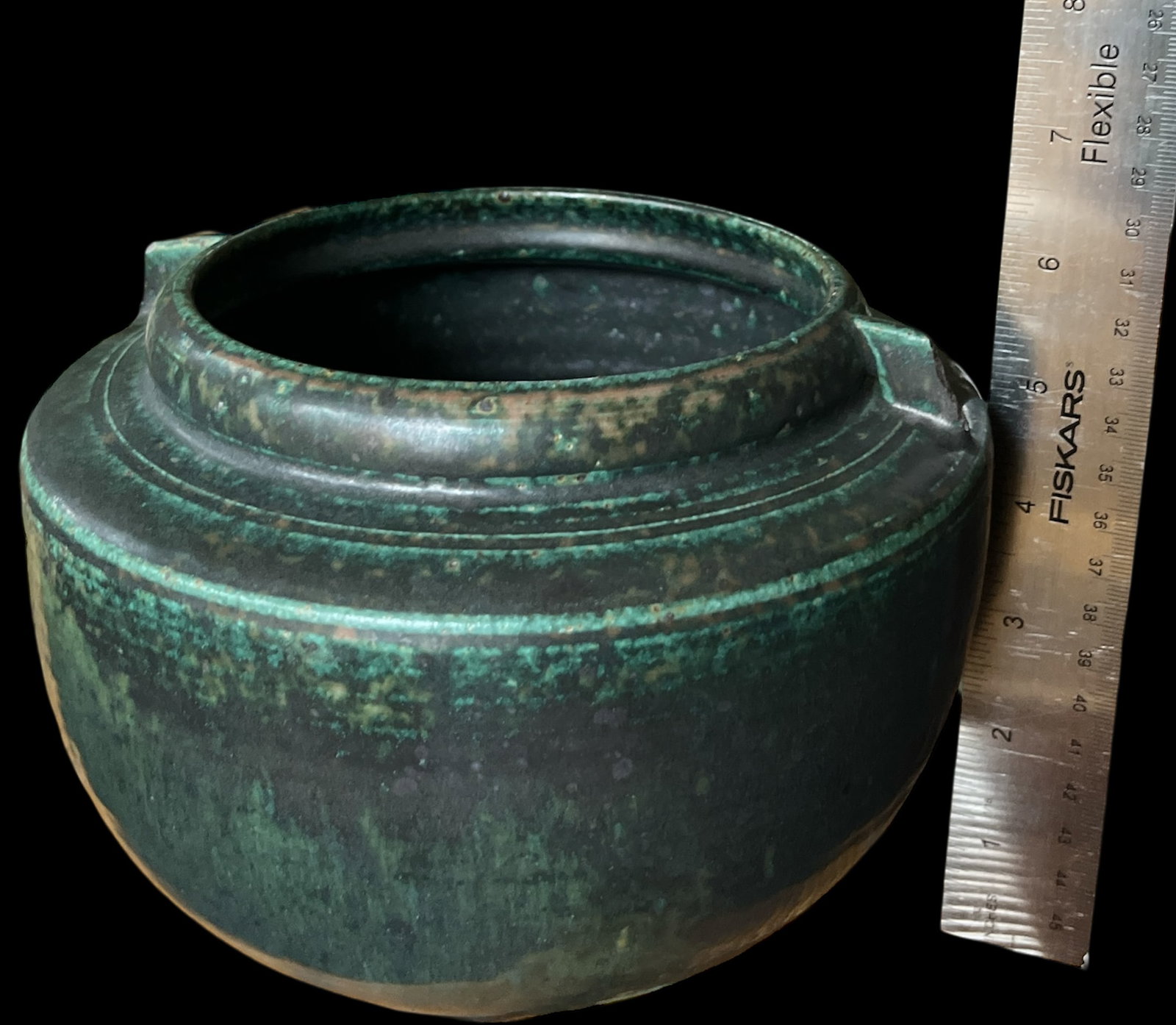 Signed Hand-Thrown Studio Pottery Vase With Verdigris Glaze | Brutalist / Axel Salto–Inspired - 7