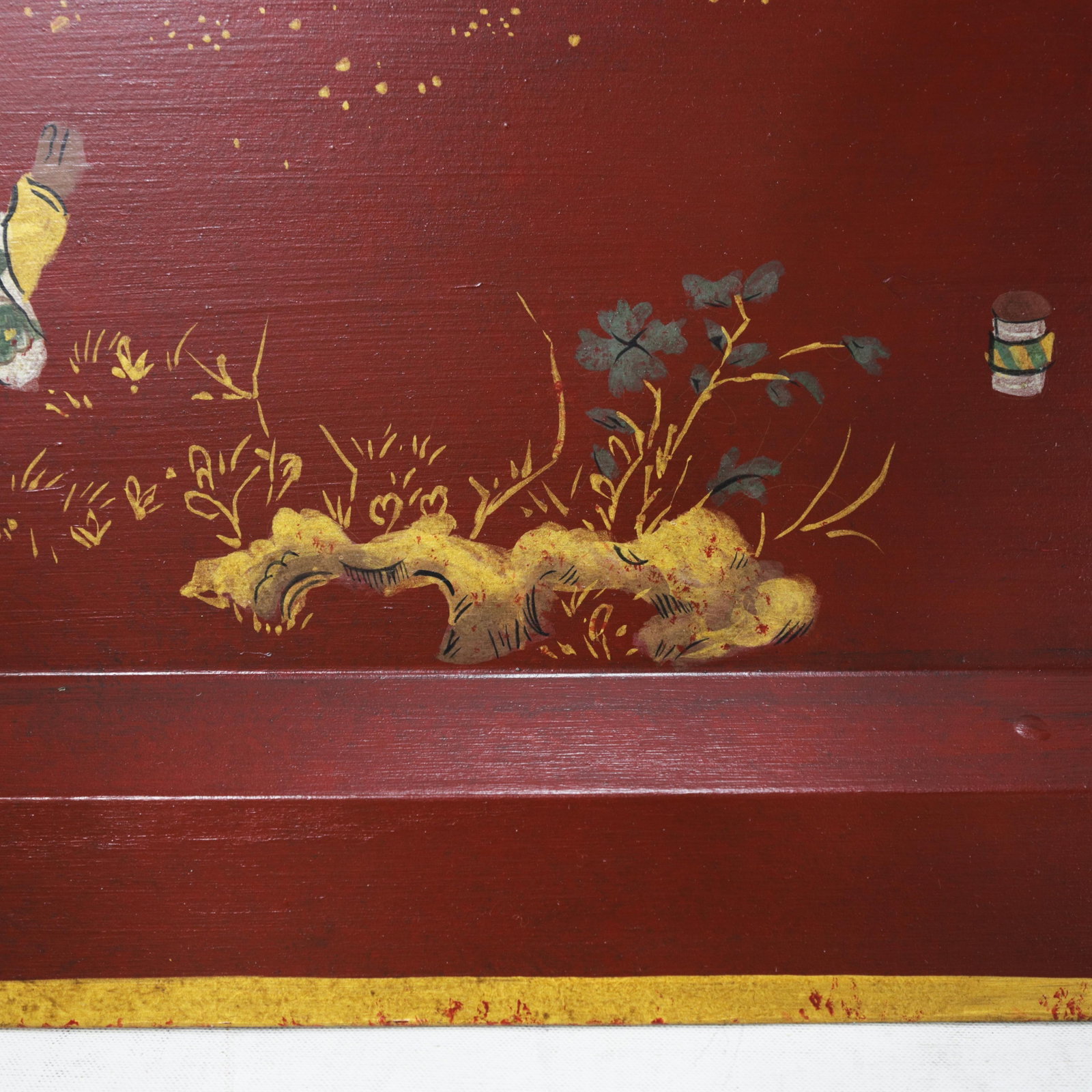 Vintage Red Lacquer Rectangular Tray With Hand Painted Gold Asian Festival Scene and Chinoiserie Sty - 11