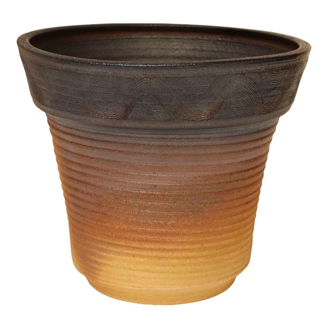 Mid-Century American Modern Ribbed Studio Pottery Planter Vase by Deanna Nichols: Impressive ceramic planter/vase by ceramicist, Deanna Nichols (b. 1942-2017, Missouri). Holding a BFA from Kansas City Art Institute (1965) and an MFA from Claremont Graduate University in California
