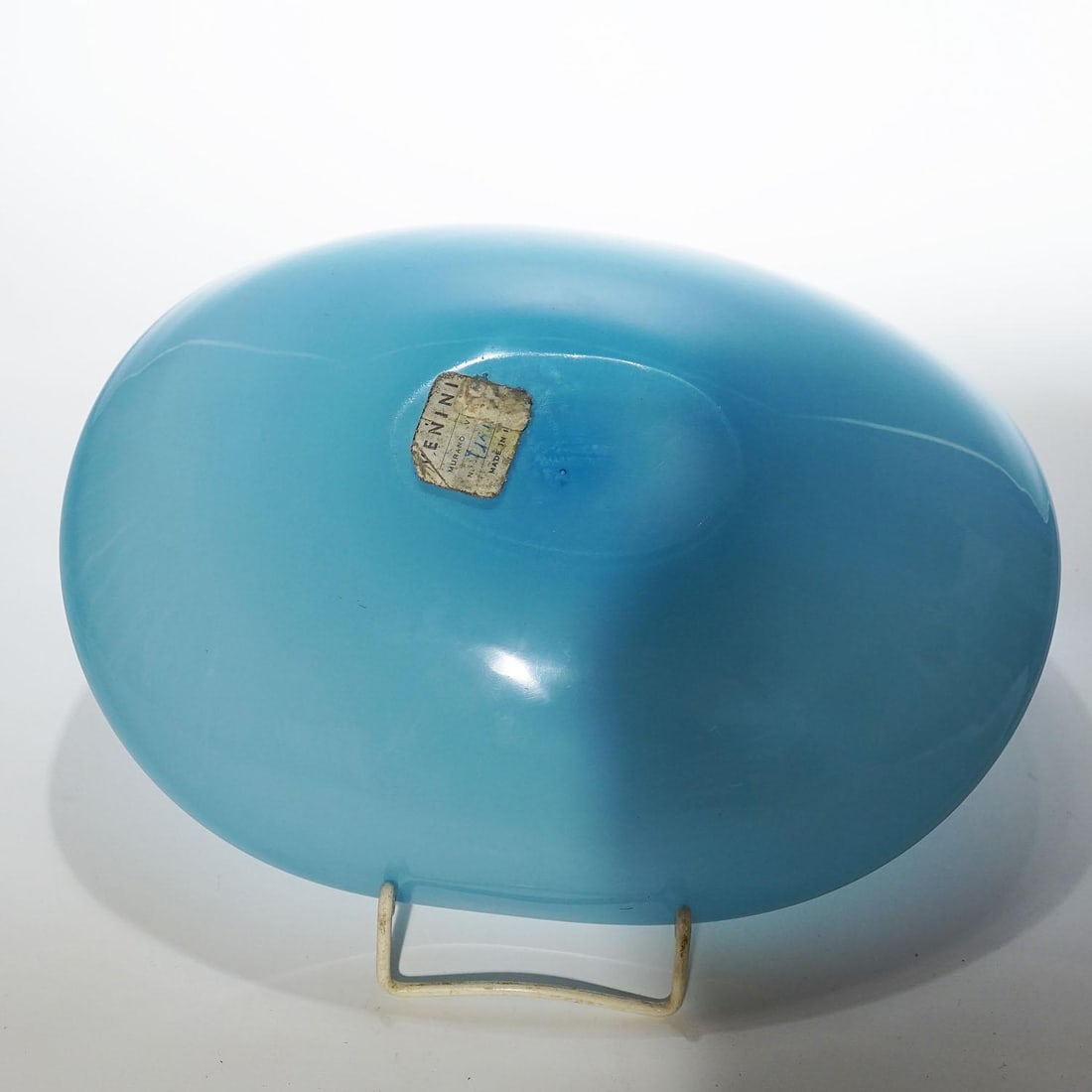 Rare Venini Art Glass Bowl in Light Blue and Lattimo Glass - 6