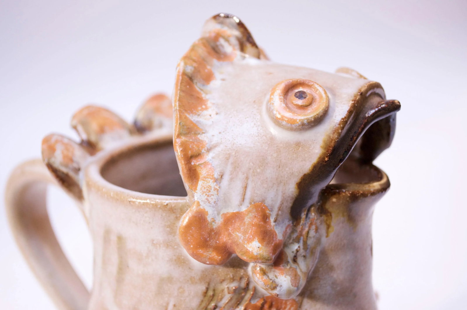1976 American Studio Pottery 'Fish' Pitcher Signed Rush - 3