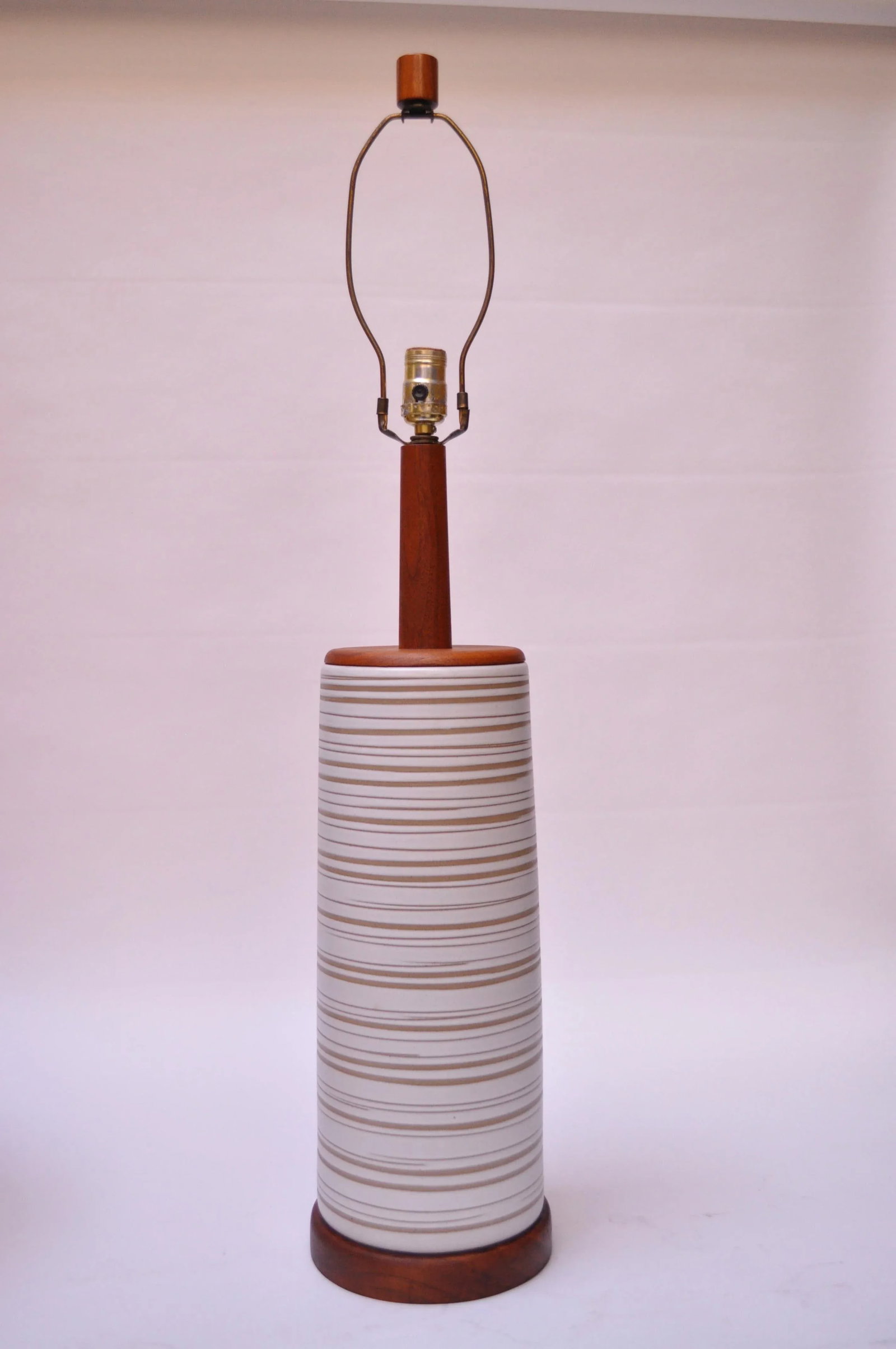 Large Gordon and Jane Martz Walnut and Ceramic Table Lamp with Finial - 2