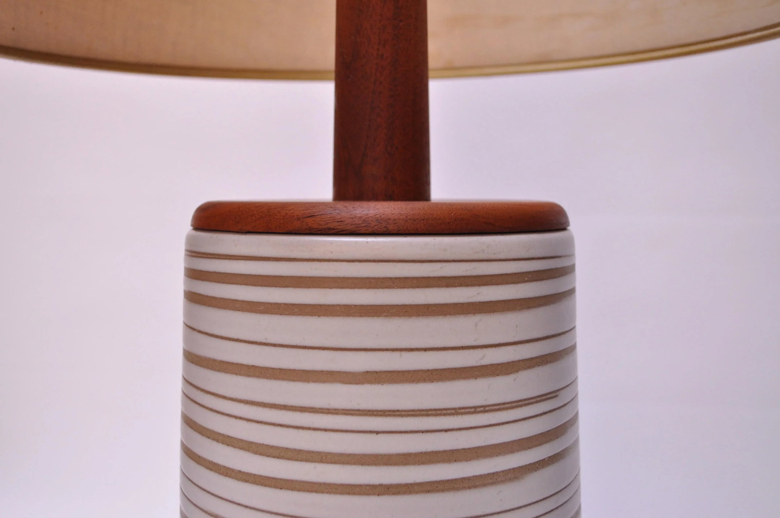 Large Gordon and Jane Martz Walnut and Ceramic Table Lamp with Finial - 4