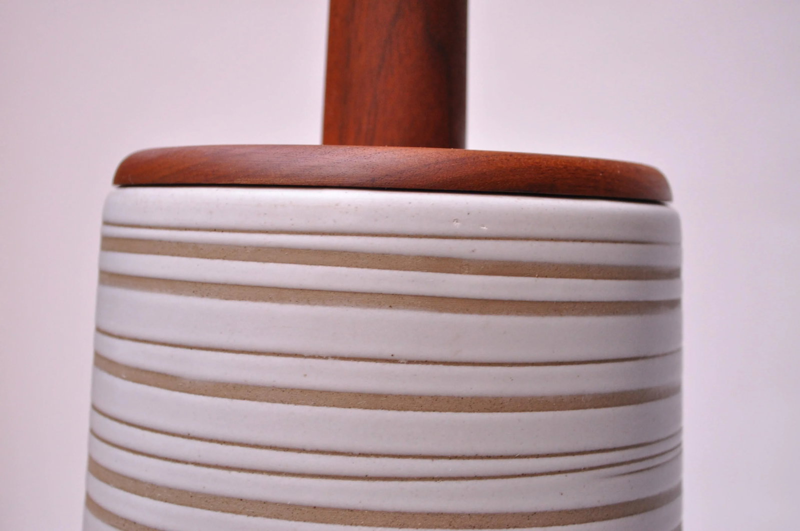 Large Gordon and Jane Martz Walnut and Ceramic Table Lamp with Finial - 5