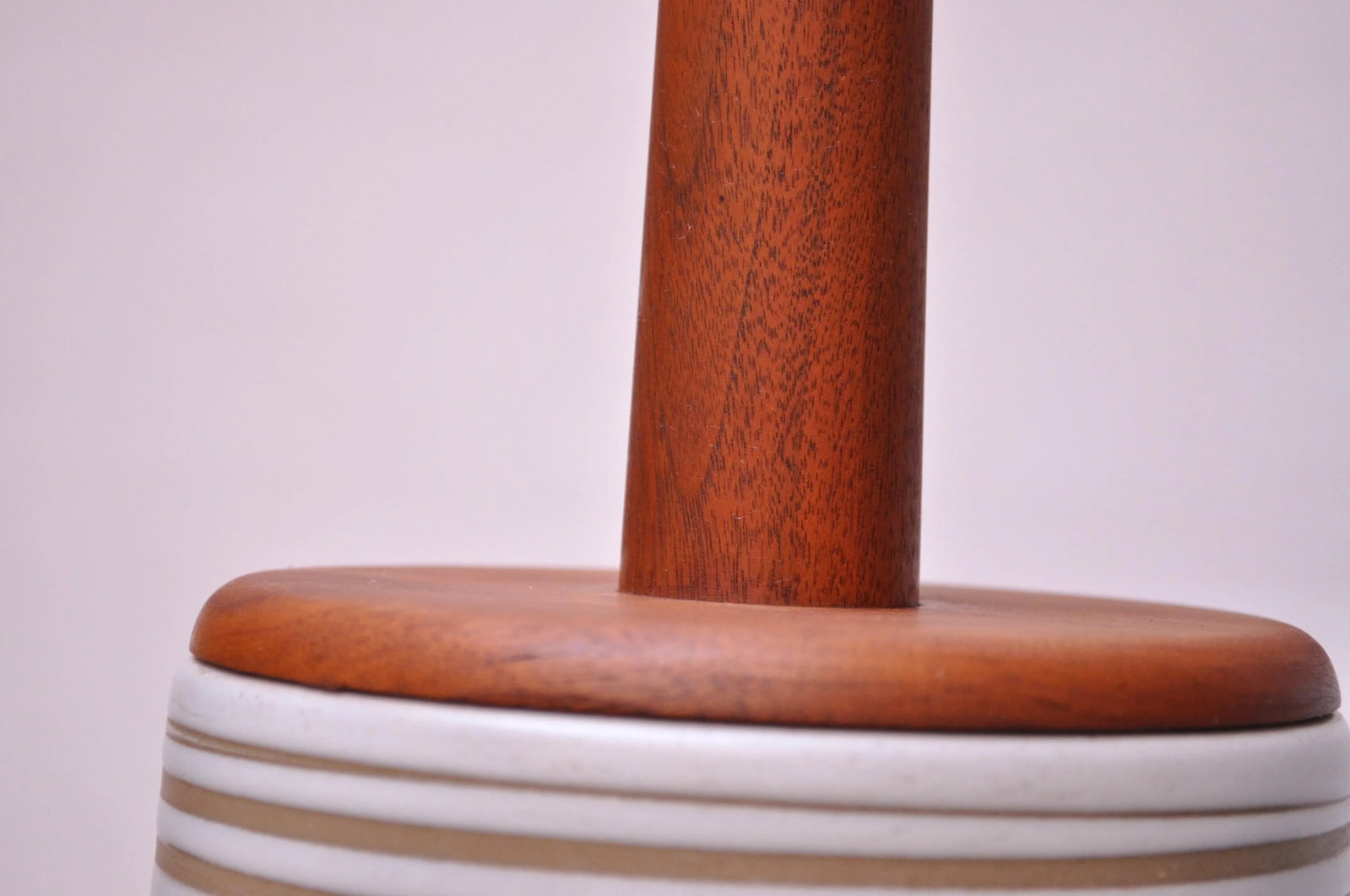 Large Gordon and Jane Martz Walnut and Ceramic Table Lamp with Finial - 7