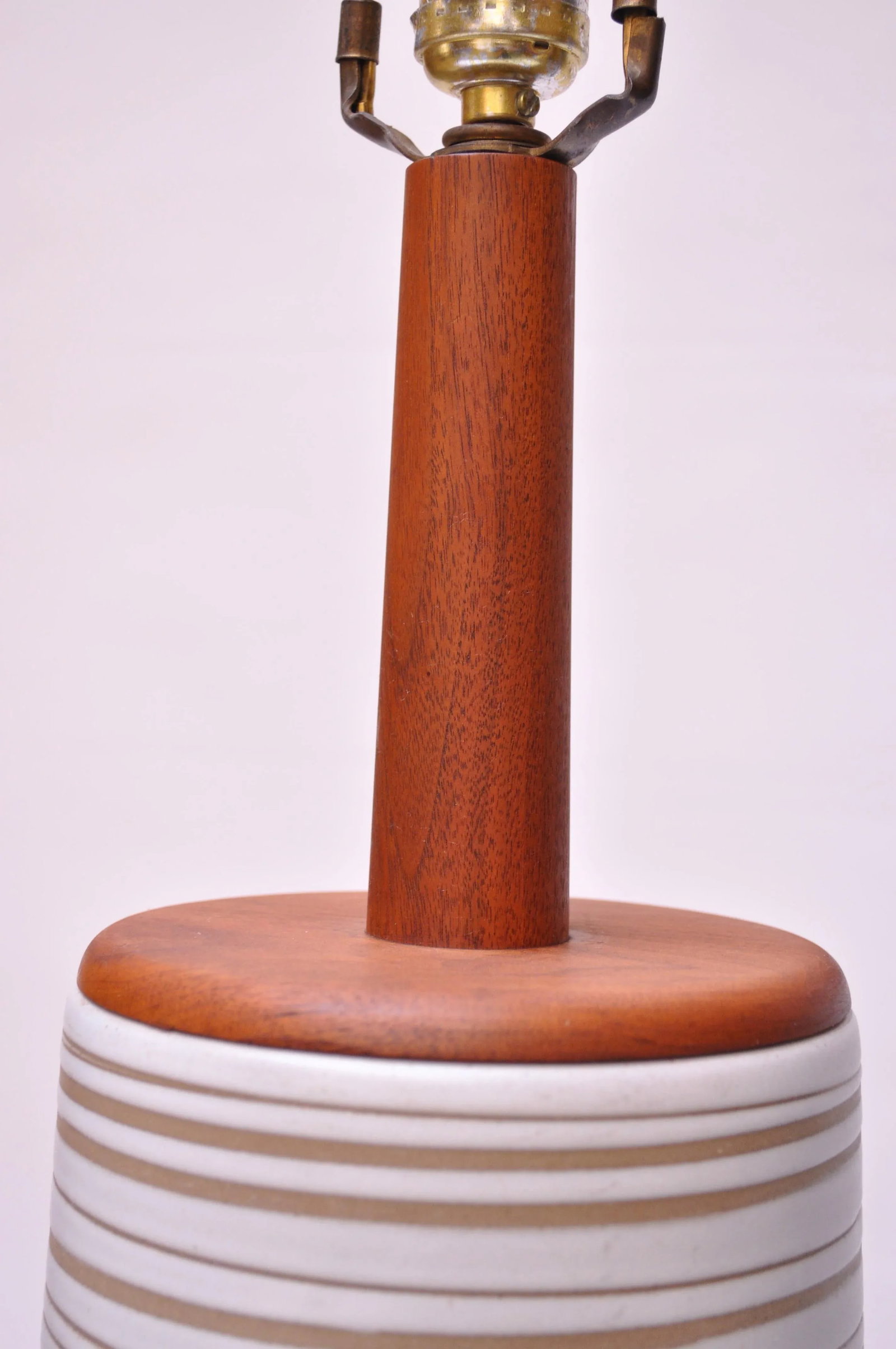 Large Gordon and Jane Martz Walnut and Ceramic Table Lamp with Finial - 8