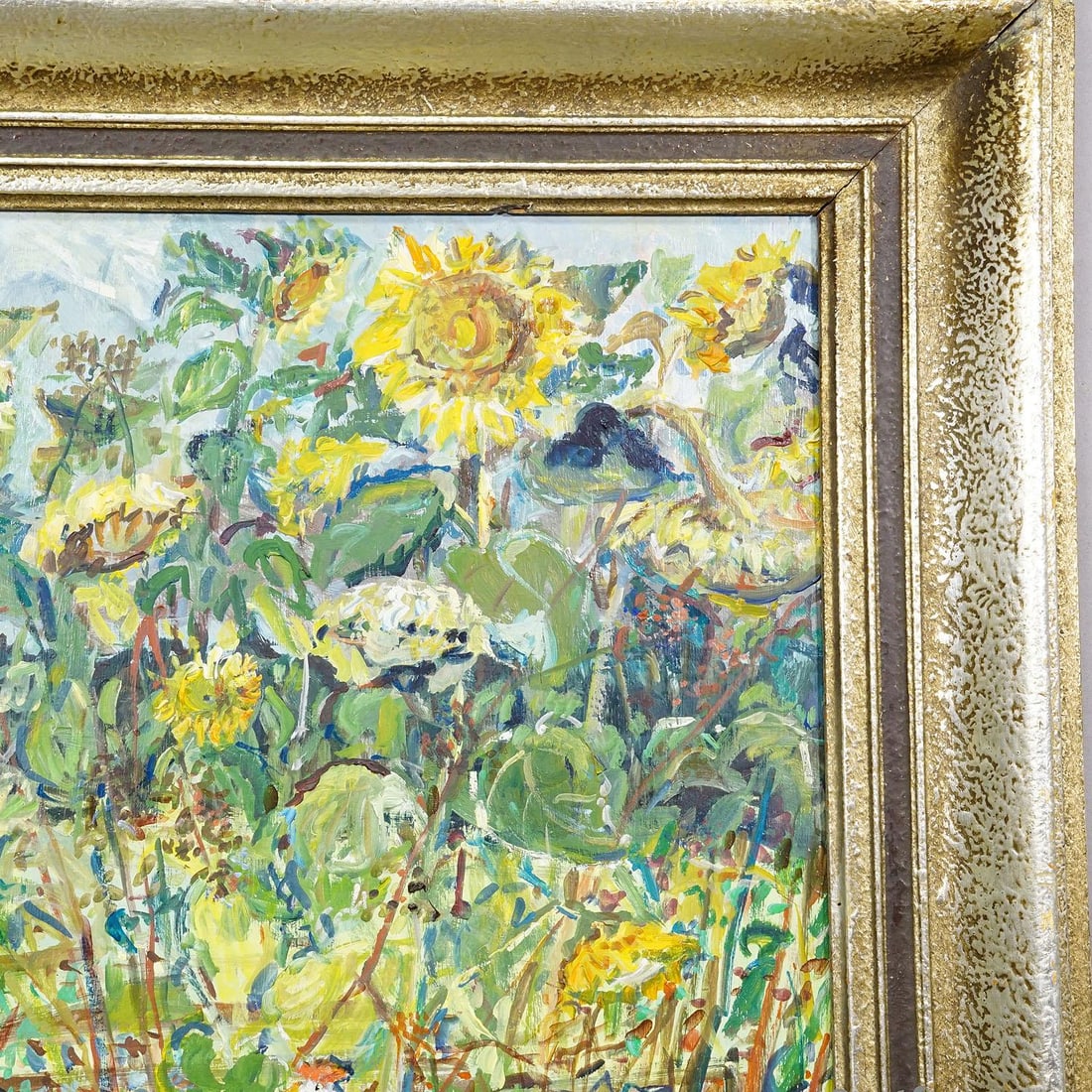 Sunflower Field With Chickens – Original Oil Painting by Alexander Michael, 1990 - 4