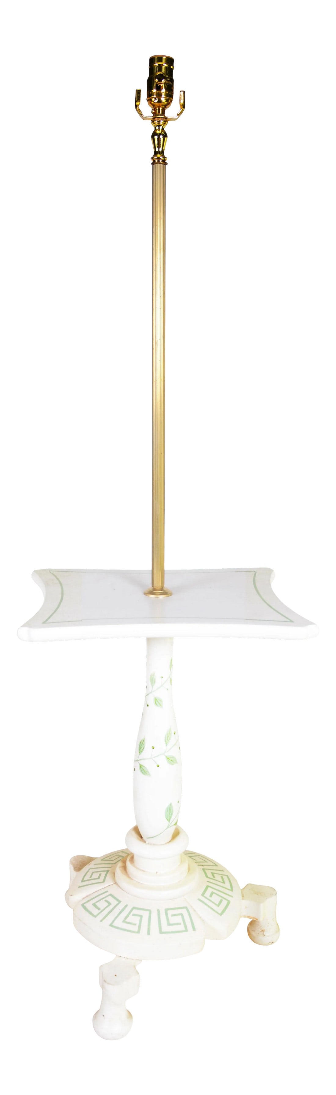 Retro Wooden Table and Floor Lamp With Hand-Painted Green Greek Key.: Retro wooden table and floor lamp with hand-painted green Greek key & lines...sizeï¼š 14" * 52"H to the top of socket. Condition: Alterations: Original Condition Unaltered