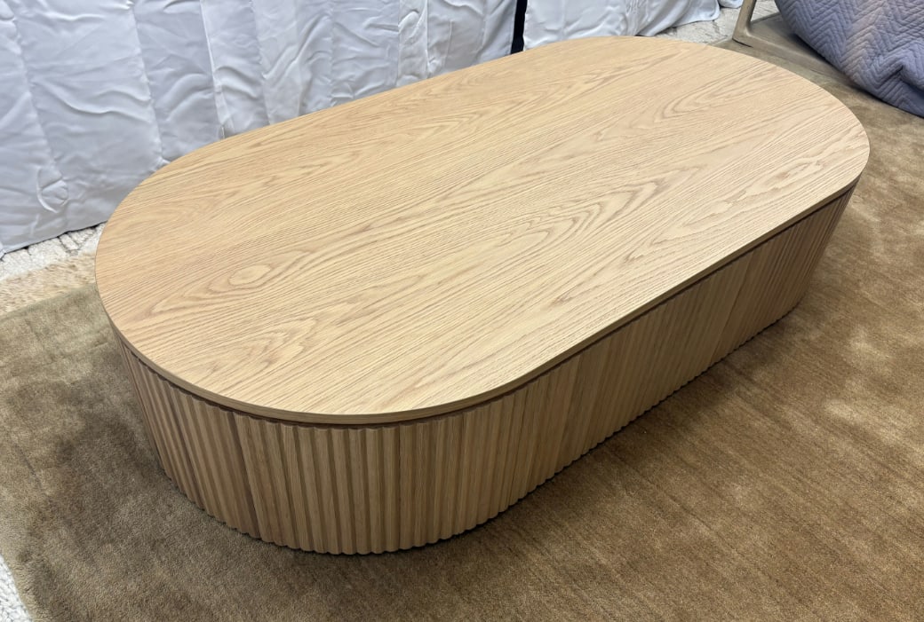 Rh Byron Coffee Table "” 64" Light Oak | Reeded American White Oak | Artisan Crafted - 5