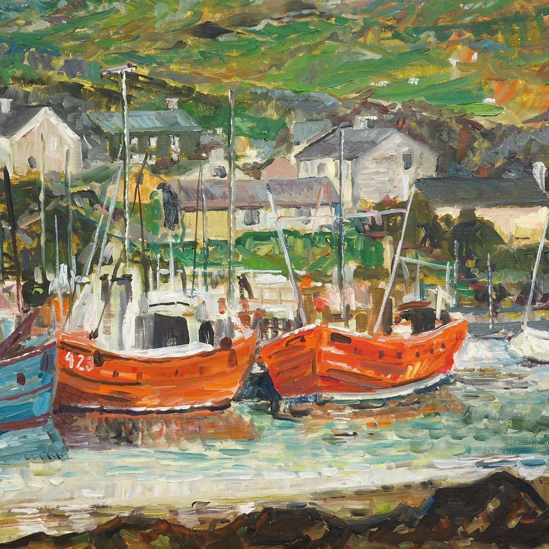 Alexander Michael Oil Painting – Fishing Boats in Ireland, 1976 - 5