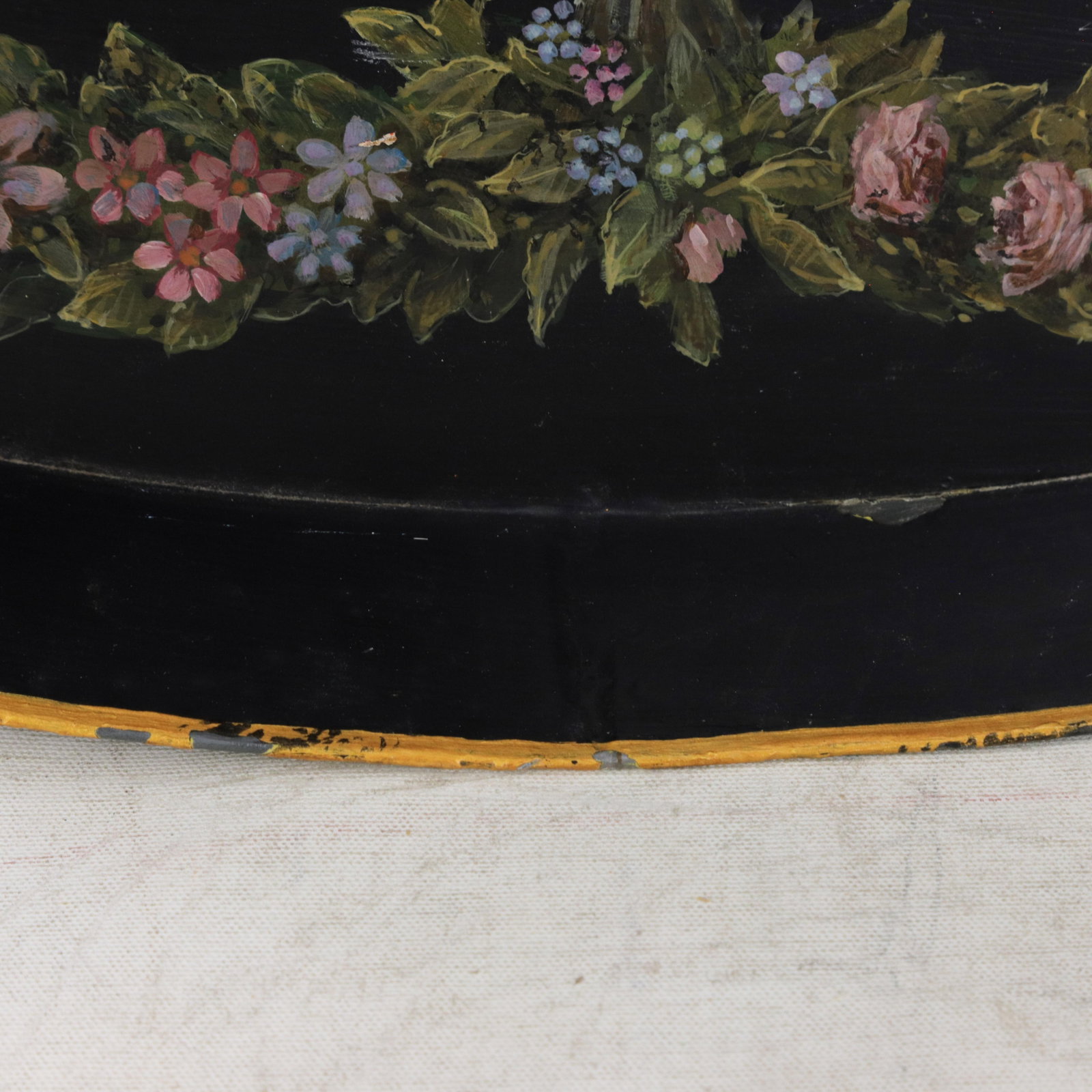 Vintage Hand Painted Tole Tray Black Lacquer With Classical Cameo Portrait and Golden Owl Motif - 16