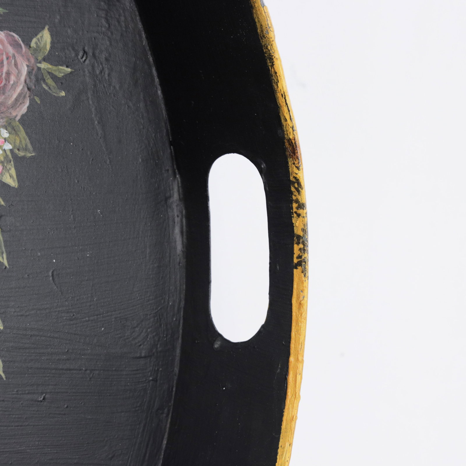 Vintage Hand Painted Tole Tray Black Lacquer With Classical Cameo Portrait and Golden Owl Motif - 17