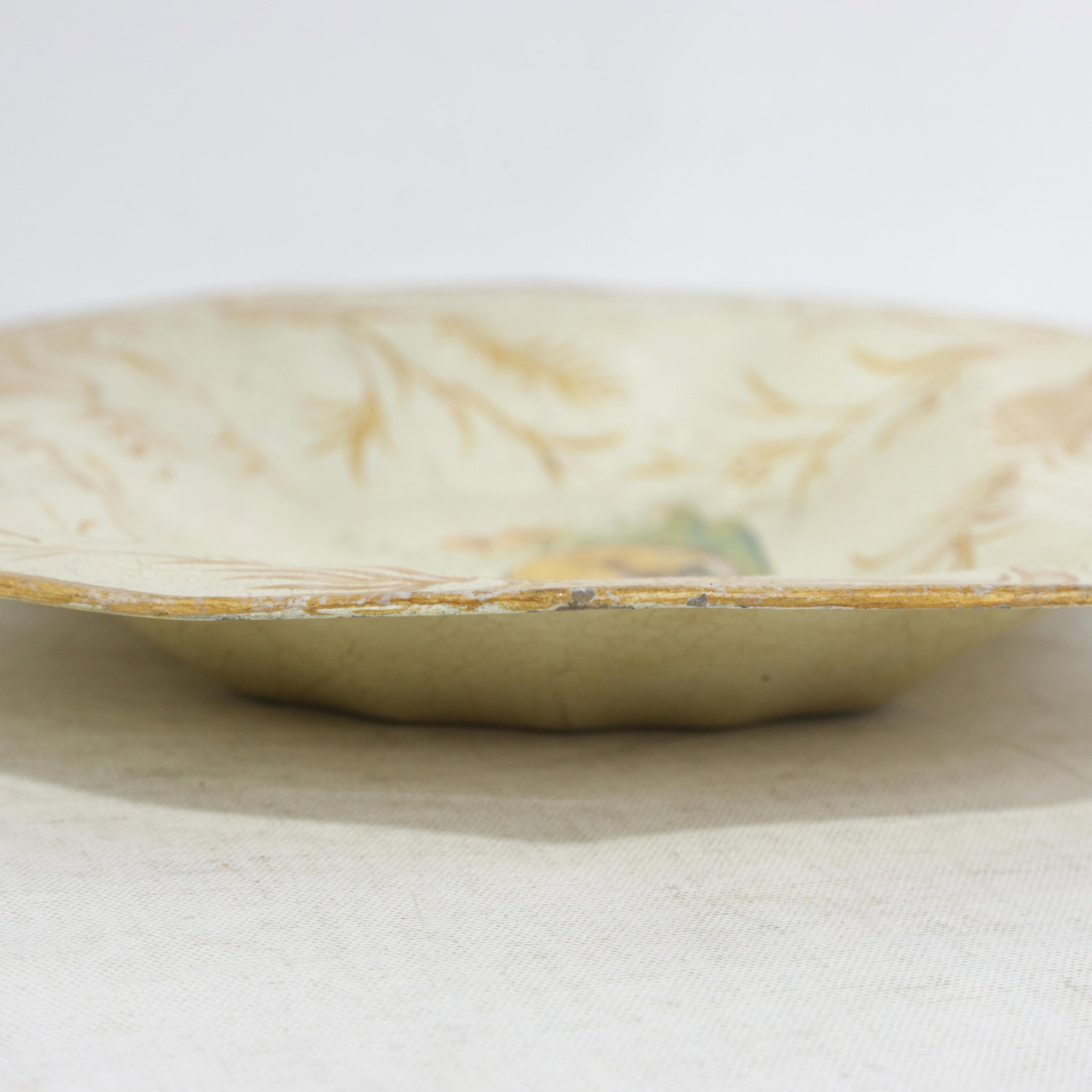 Vintage Hand Painted Tole Tray Cream With Dog and Sunflower Motif Scalloped Serving Tray - 10