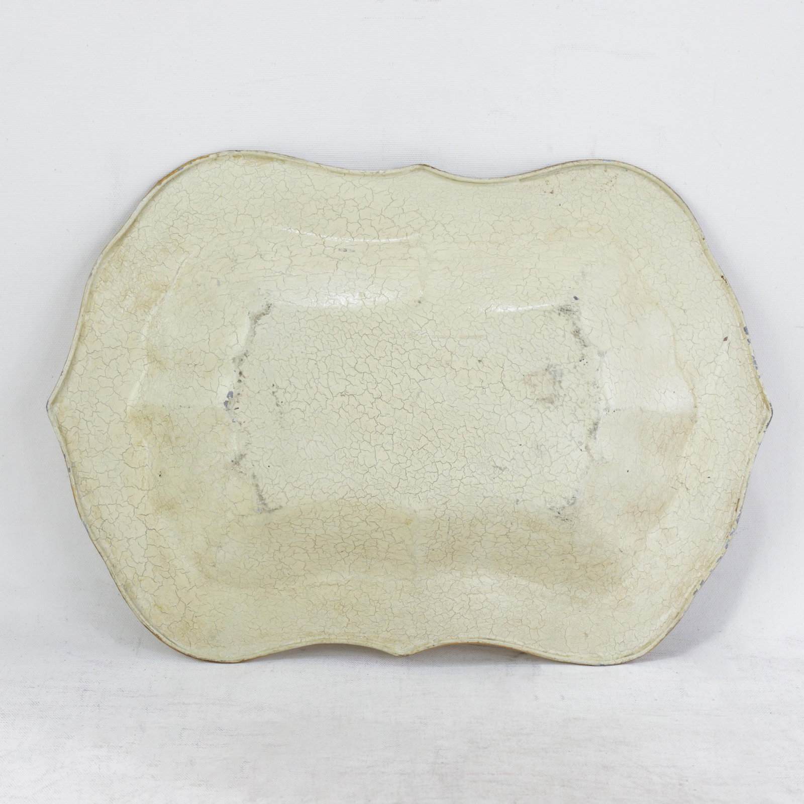 Vintage Hand Painted Tole Tray Cream With Dog and Sunflower Motif Scalloped Serving Tray - 12