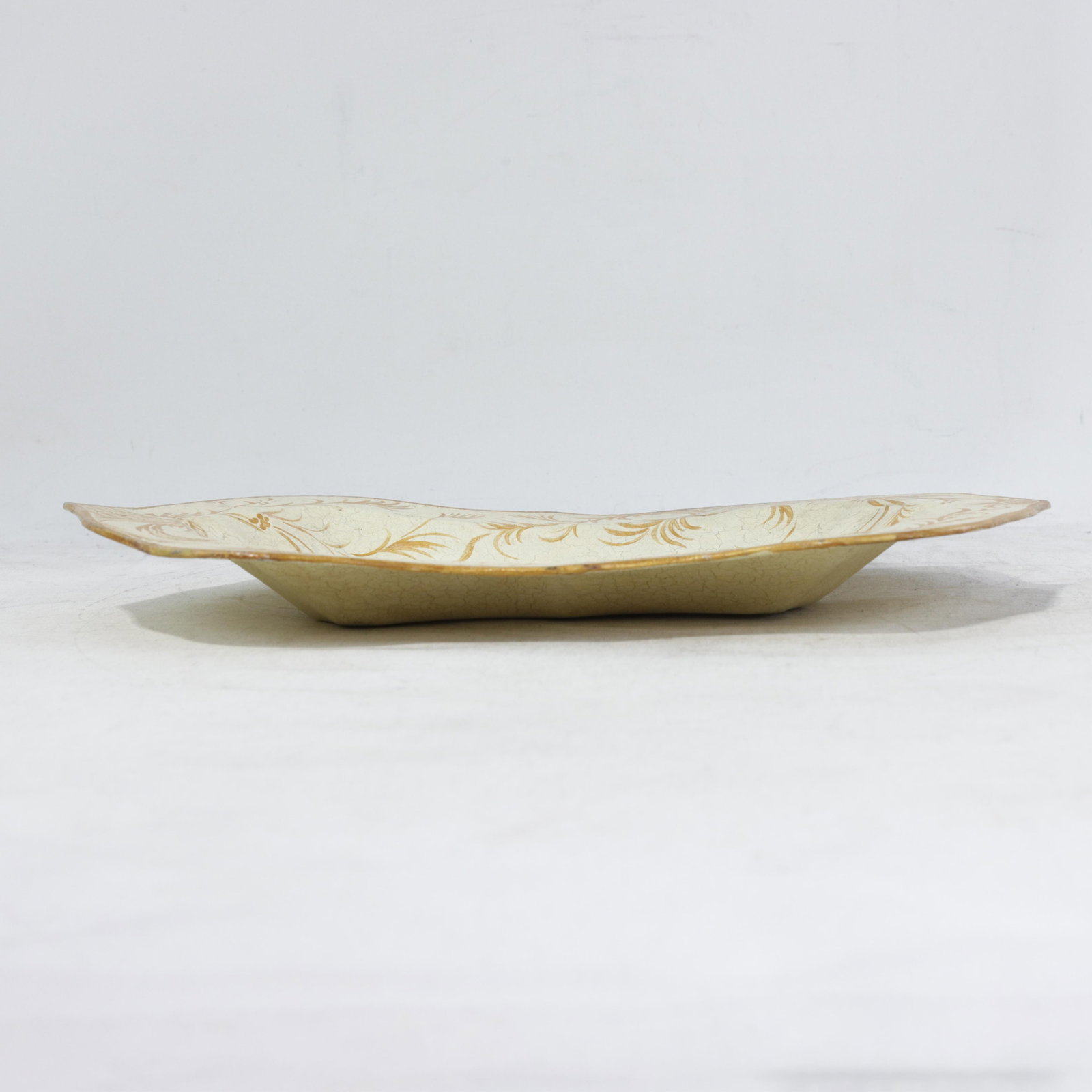 Vintage Hand Painted Tole Tray Cream With Dog and Sunflower Motif Scalloped Serving Tray - 6