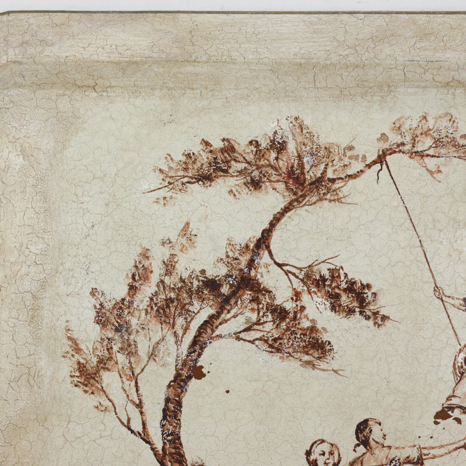 Vintage Hand Painted Tole Tray Cream With Sepia Rococo Garden Swing Scene Rectangular Serving Tray - 11