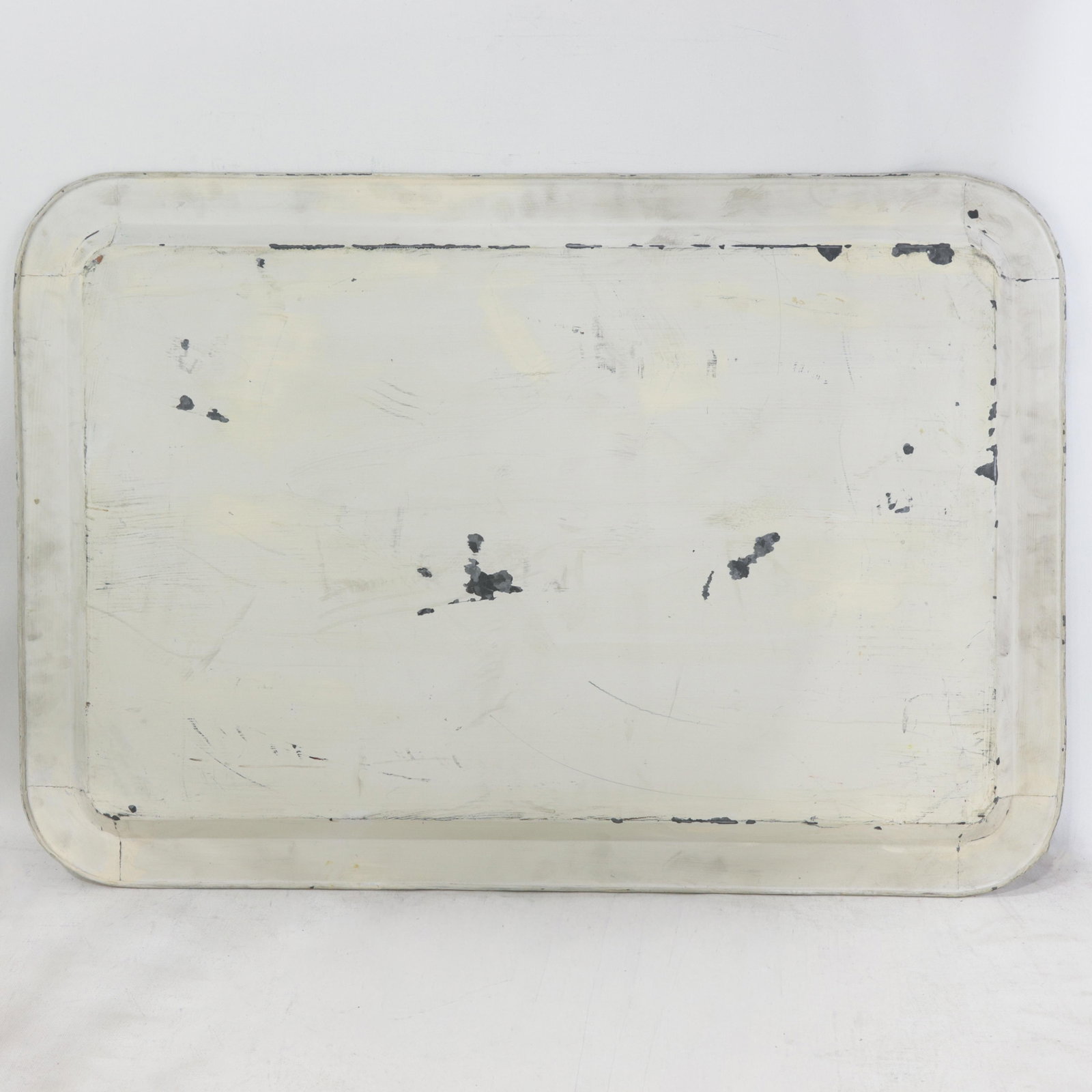Vintage Hand Painted Tole Tray Cream With Sepia Rococo Garden Swing Scene Rectangular Serving Tray - 12