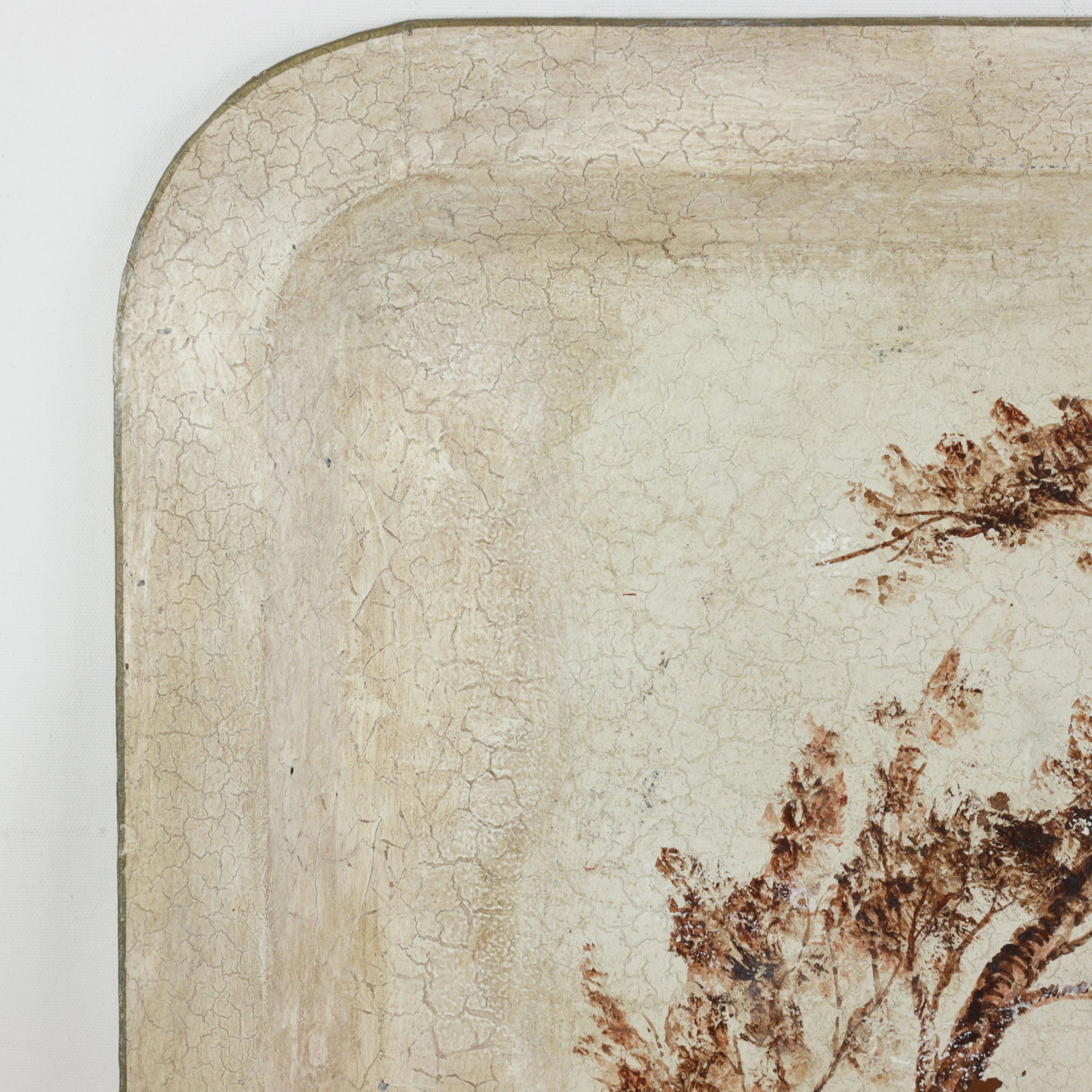 Vintage Hand Painted Tole Tray Cream With Sepia Rococo Garden Swing Scene Rectangular Serving Tray - 5