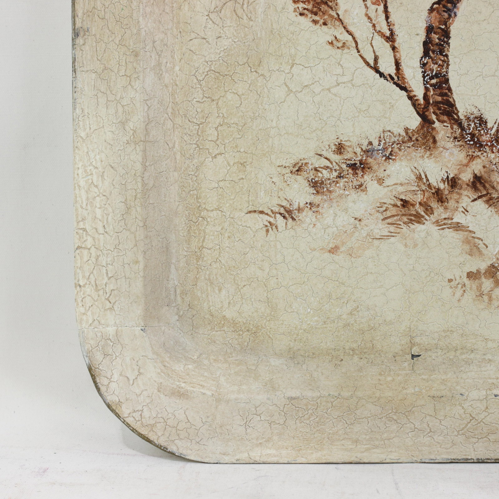 Vintage Hand Painted Tole Tray Cream With Sepia Rococo Garden Swing Scene Rectangular Serving Tray - 7