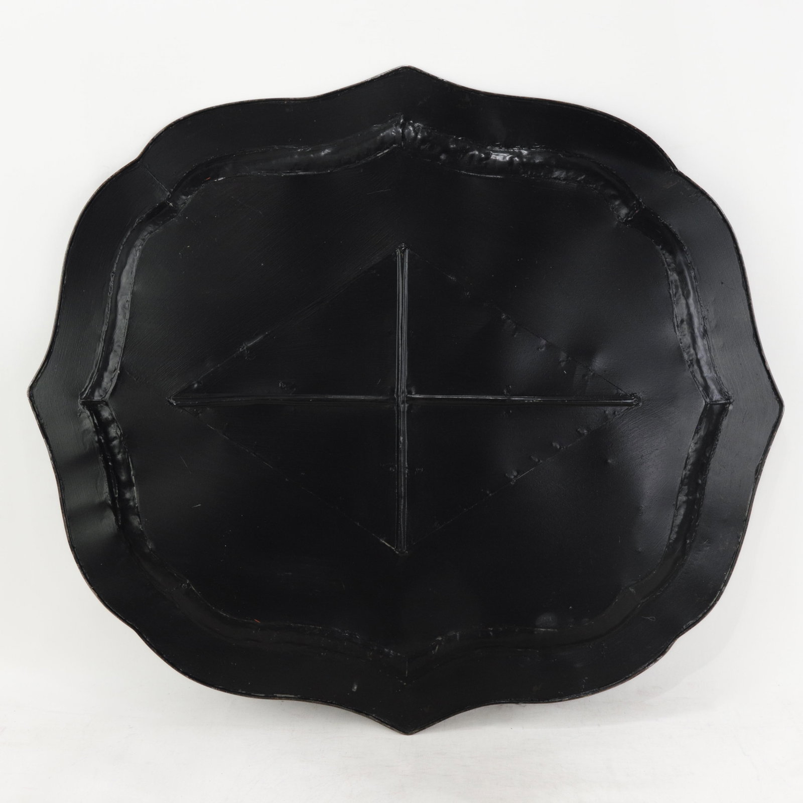 Vintage Hand Painted Chinoiserie Tole Tray Black Lacquer With Gold Gilt Scenic Pagoda Motif - 15