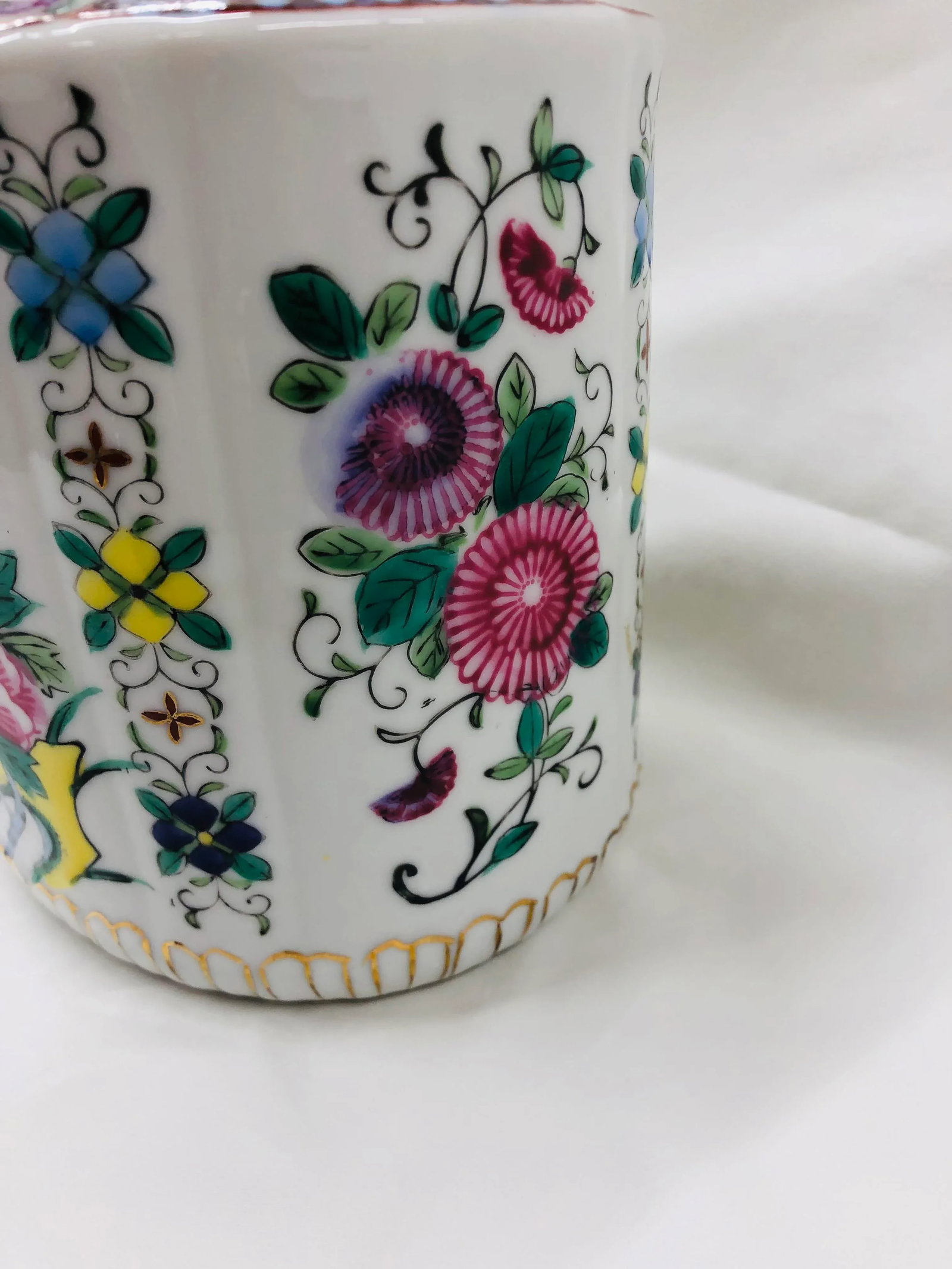 Mid Century Hand Painted Floral/Bird Design Cachepot - 3