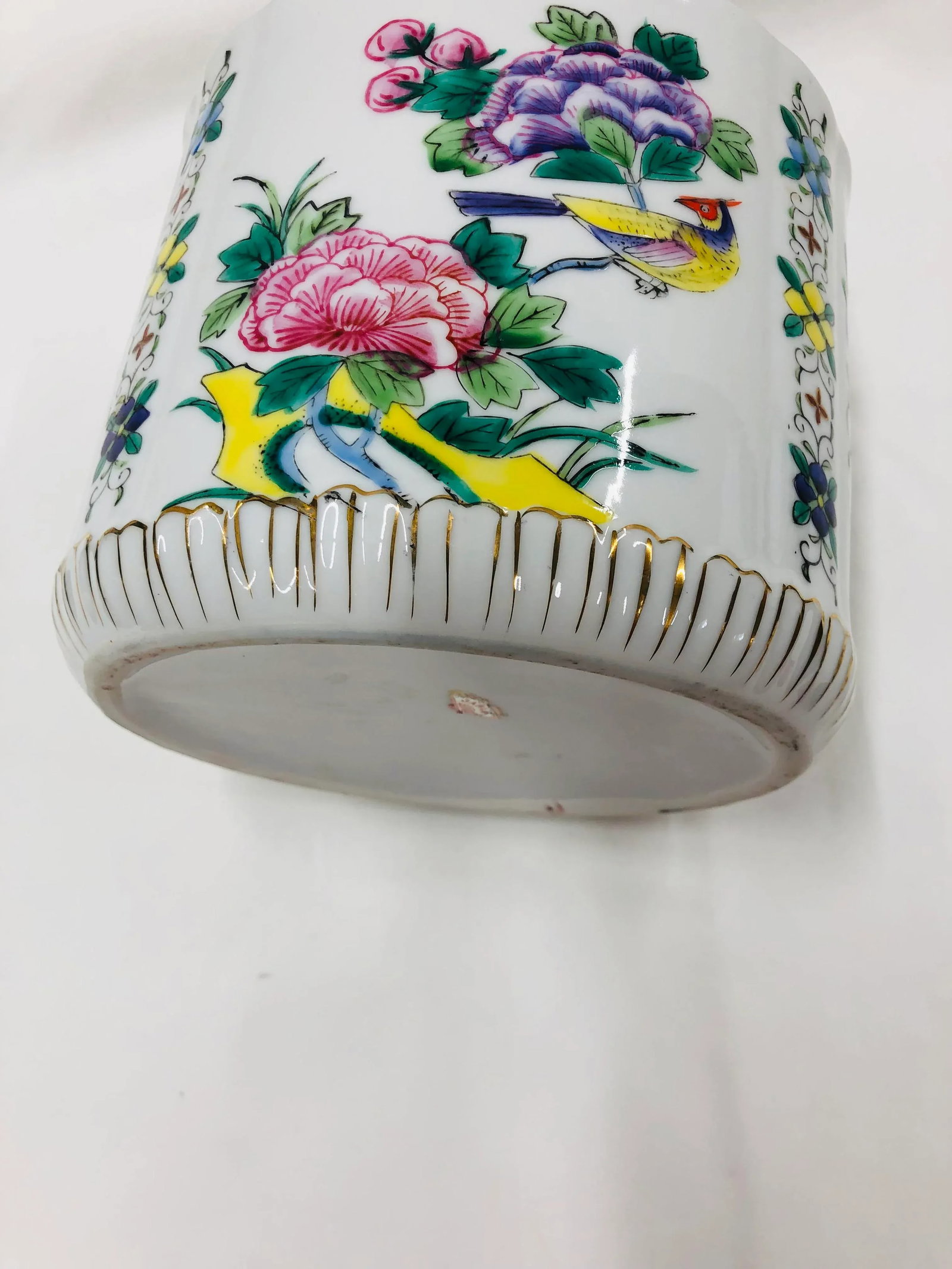 Mid Century Hand Painted Floral/Bird Design Cachepot - 5
